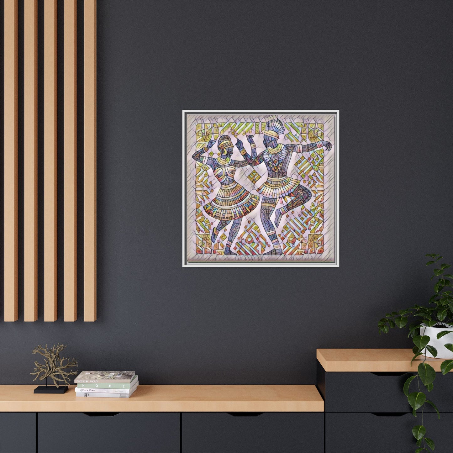 Framed Matte Canvas Print — Colorful Tribal Dancers Wall Art