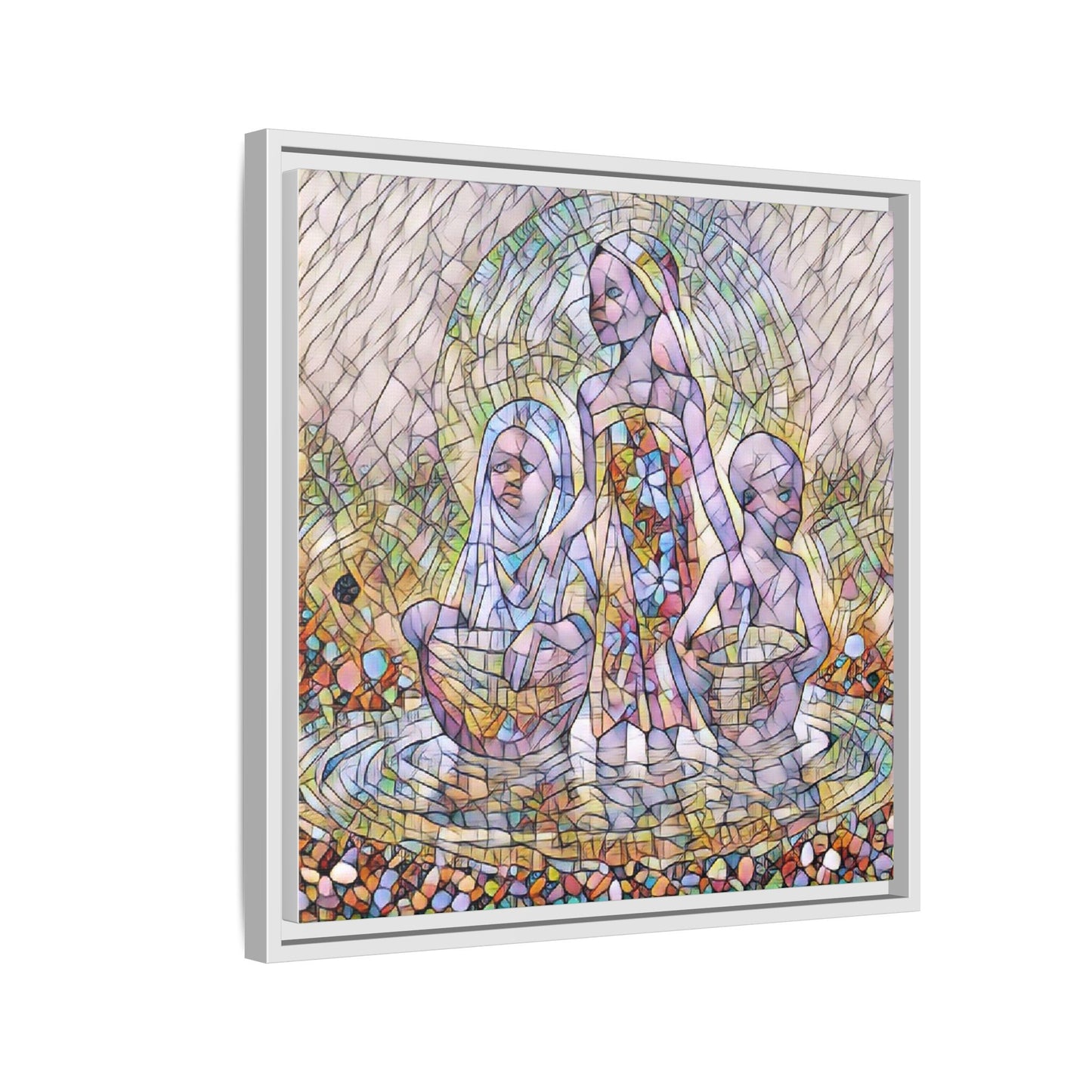 Framed Matte Canvas Art — Stained Glass Trio Women Illustration