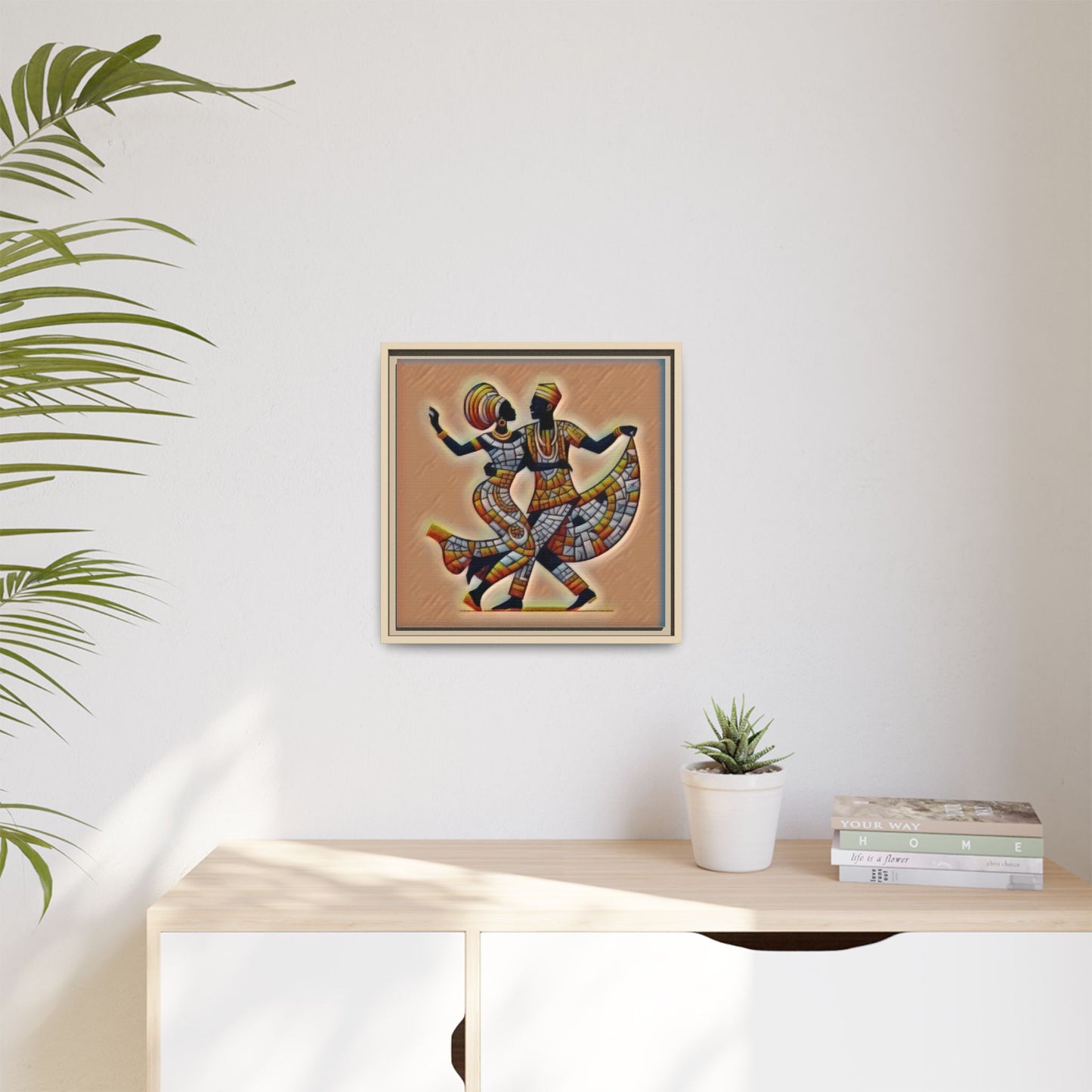 Framed African Dance Mosaic Art Print — Matte Canvas Wall Decor