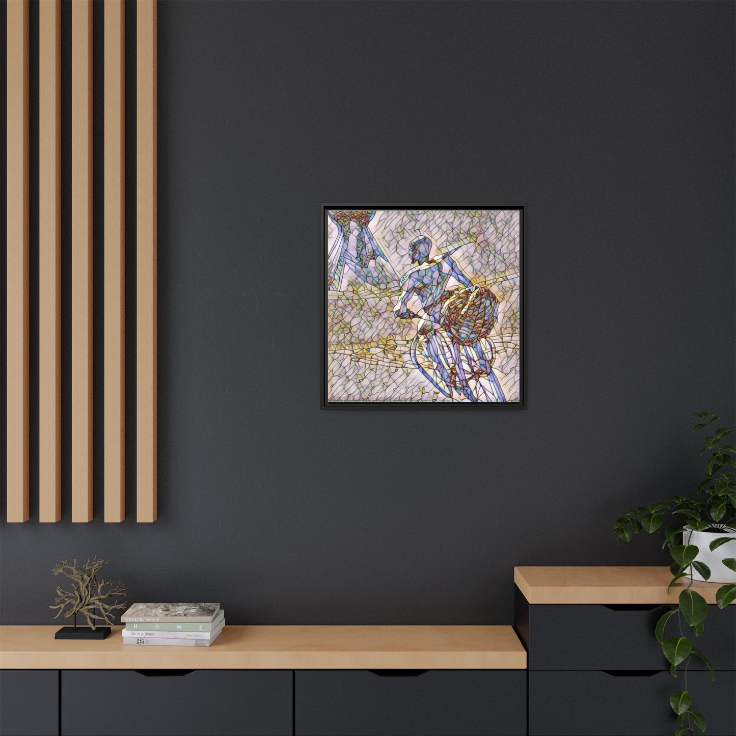 Abstract Stained-Glass Warrior Matte Framed Canvas
