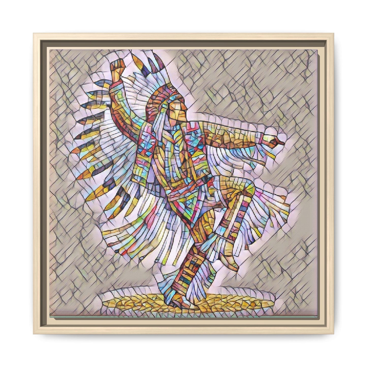 Colorful Native Dancer Framed Canvas Art — Stained Glass Style Wall Decor