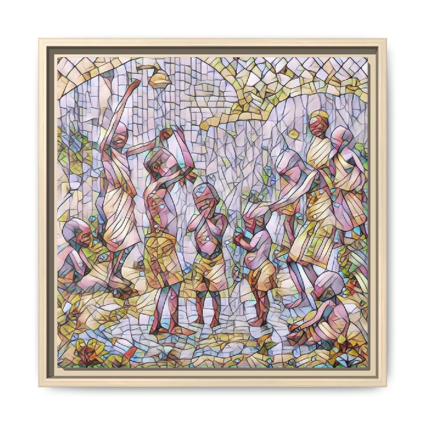 Framed Matte Canvas – Colorful Mosaic Children Playing Wall Art