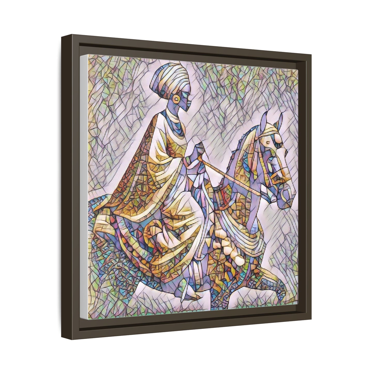 Mosaic Rider Framed Canvas Art — African Horsewoman Wall Decor