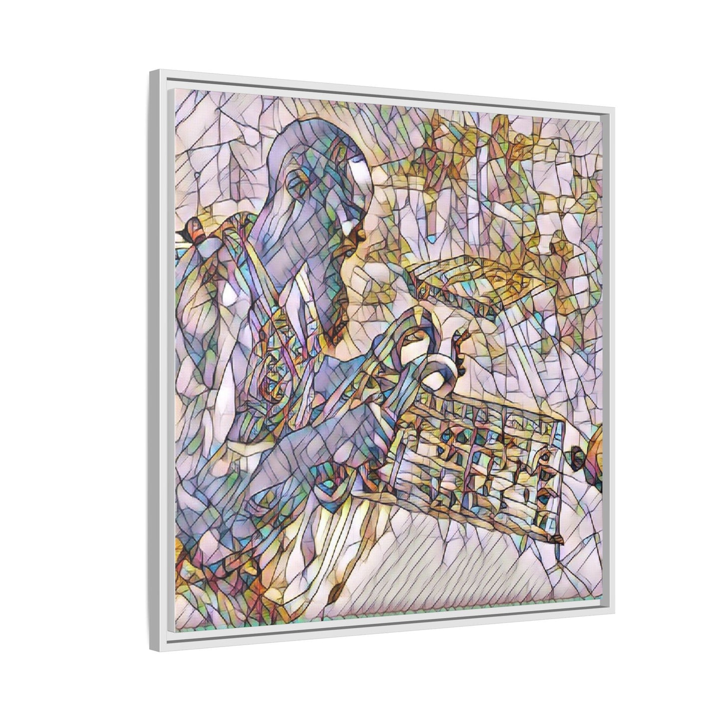 Framed Matte Canvas Art – Abstract Musician with Keyboard (Multi-Color)