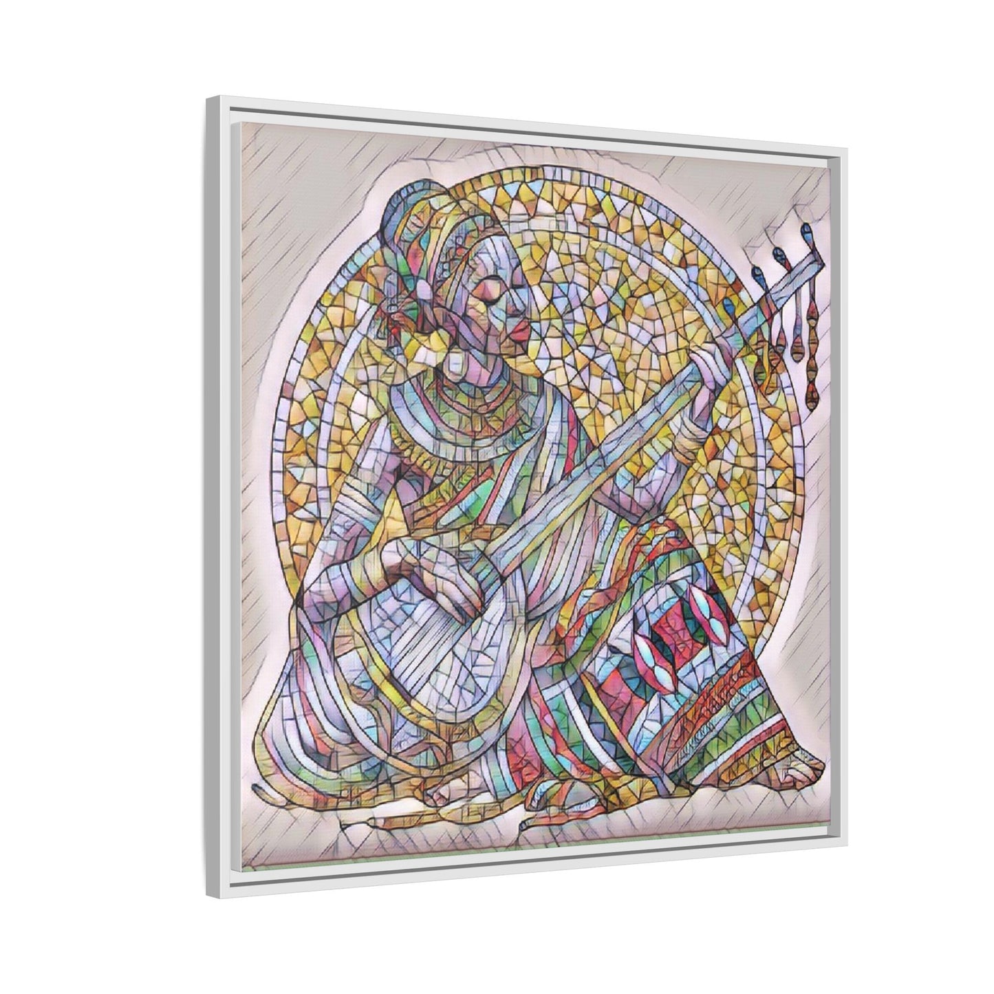 Framed Canvas Art - Colorful Mosaic Musician Wall Decor