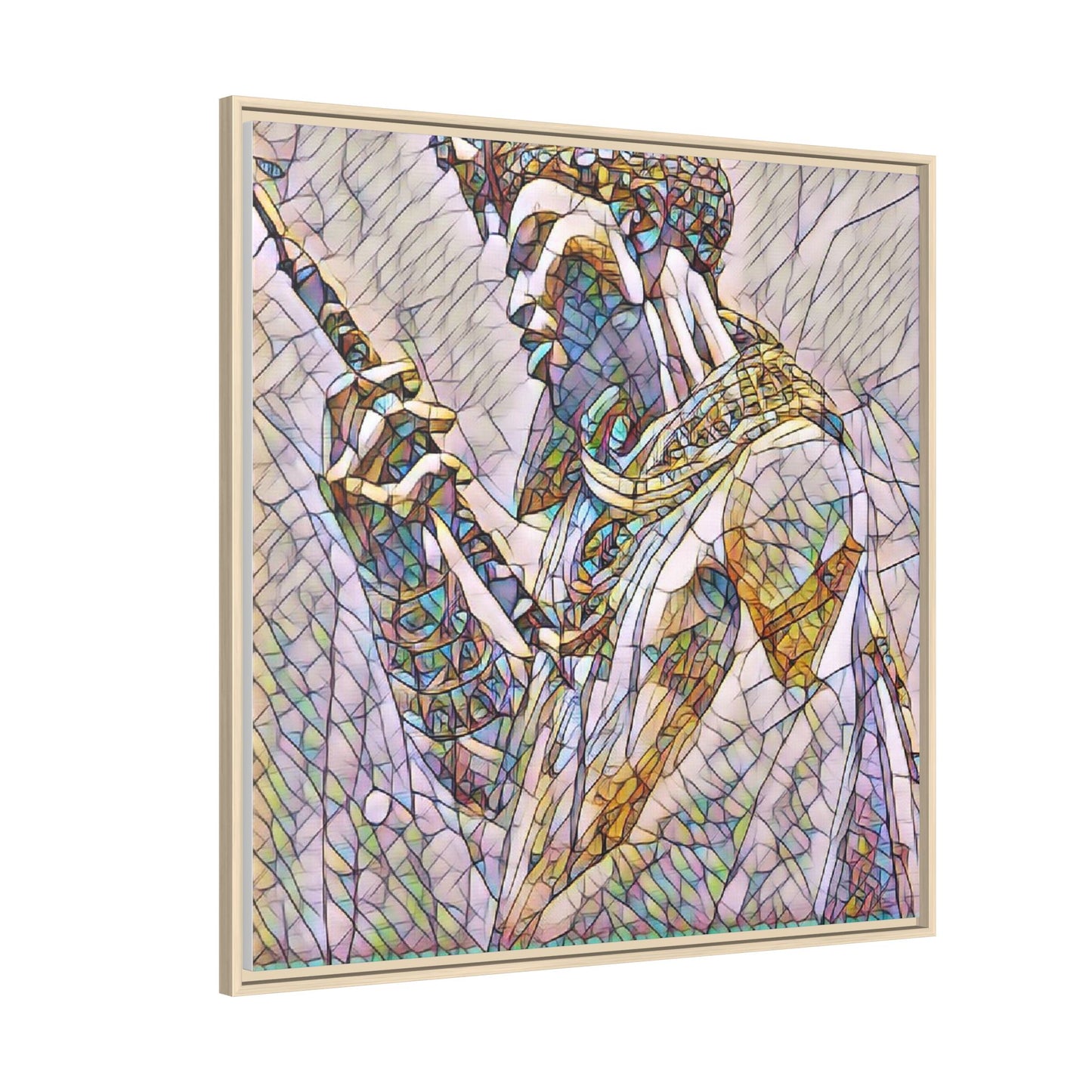 Egyptian Pharaoh Stained Glass Art — Framed Matte Canvas
