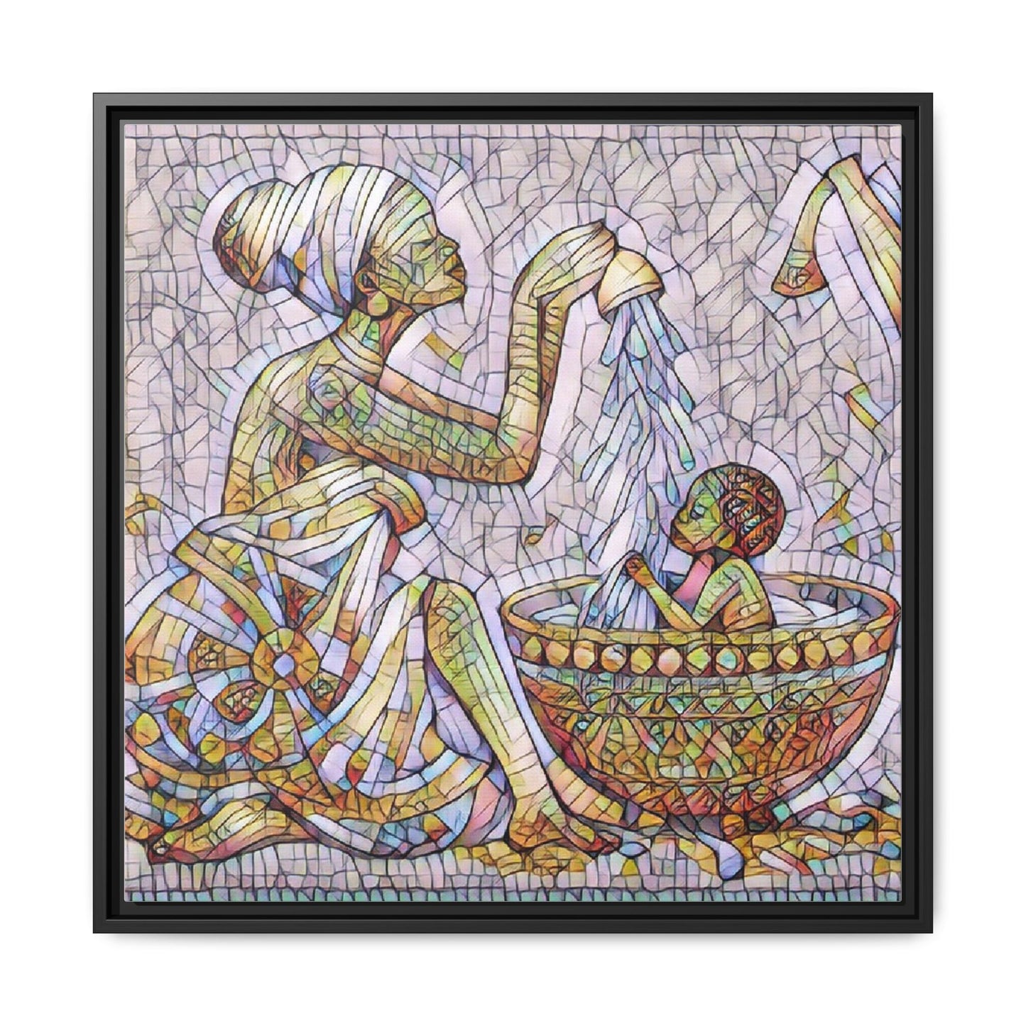 African Mother and Child Mosaic Matte Canvas (Framed)