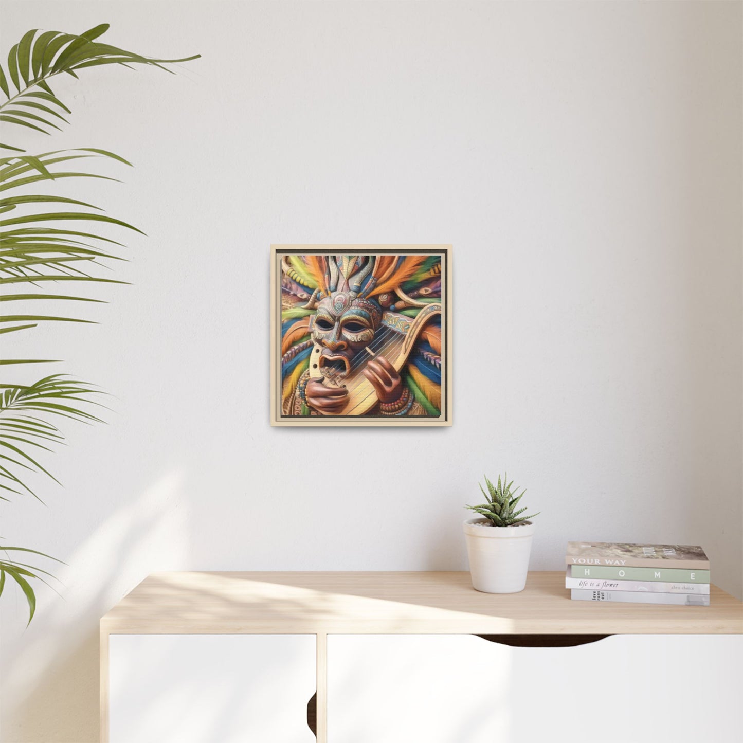 Colorful Tribal Mask Canvas — Framed Matte Wall Art