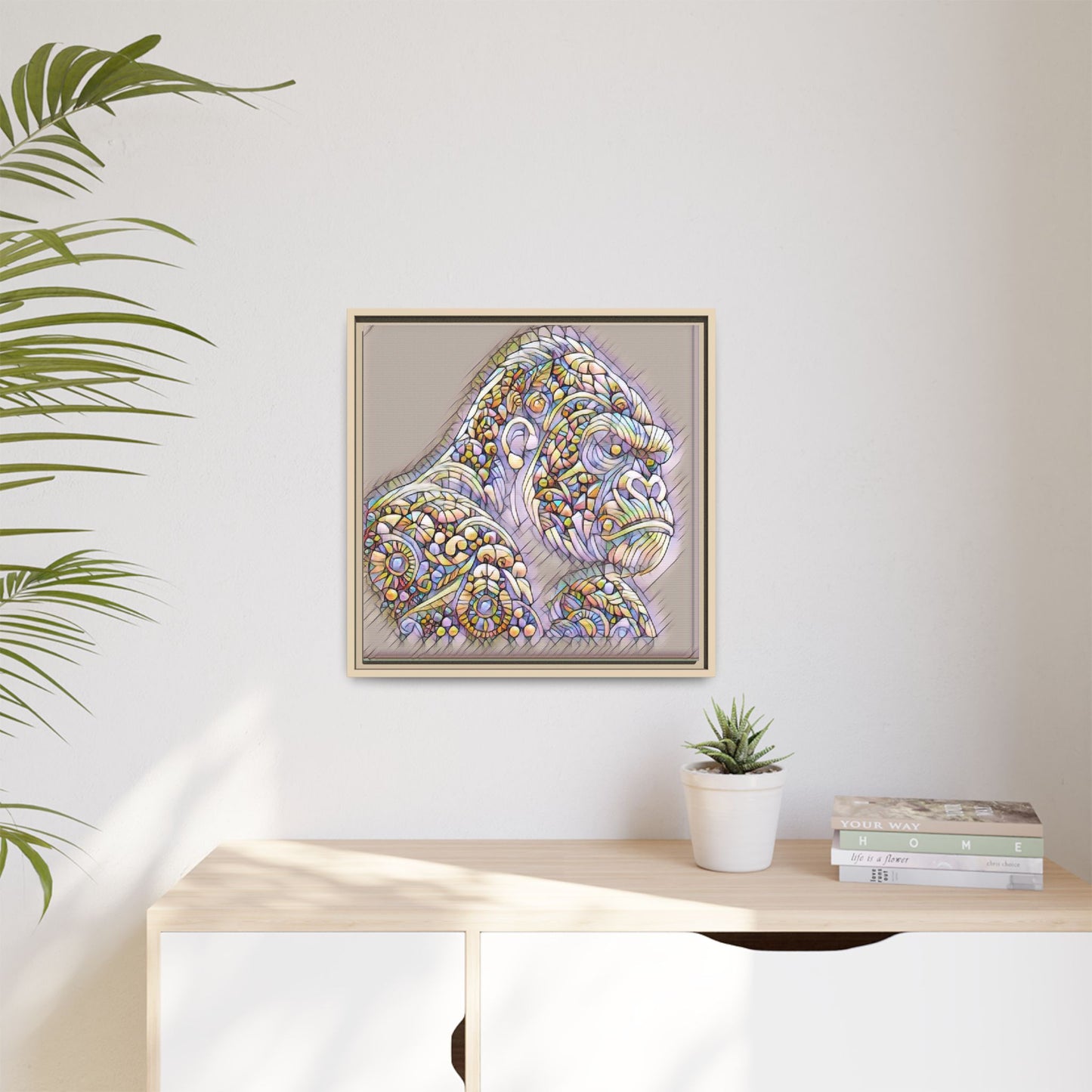Colorful Ornate Gorilla Matte Canvas Framed Wall Art