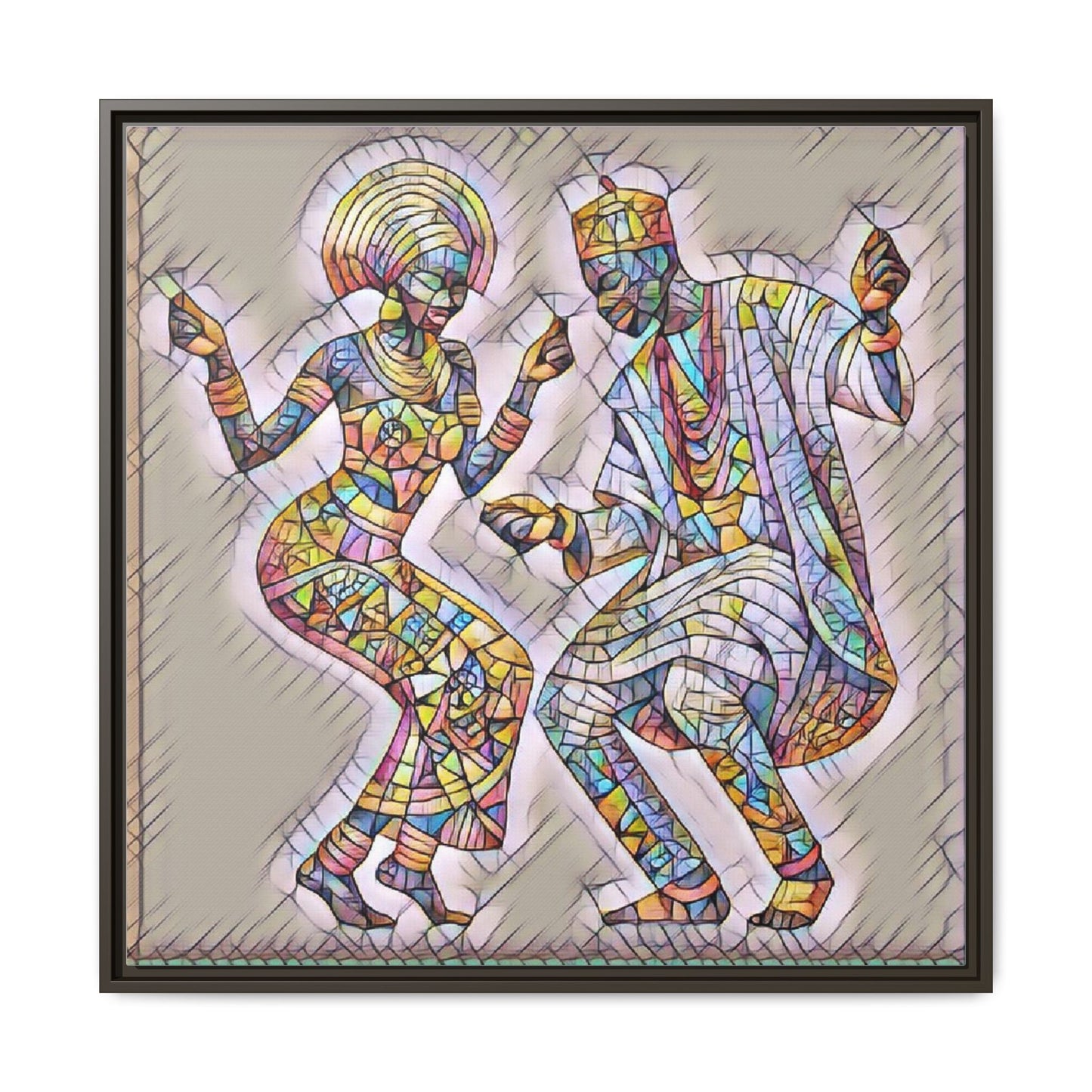 Afrobeat Dancers Framed Canvas Art — Colorful Mosaic African Dance Print