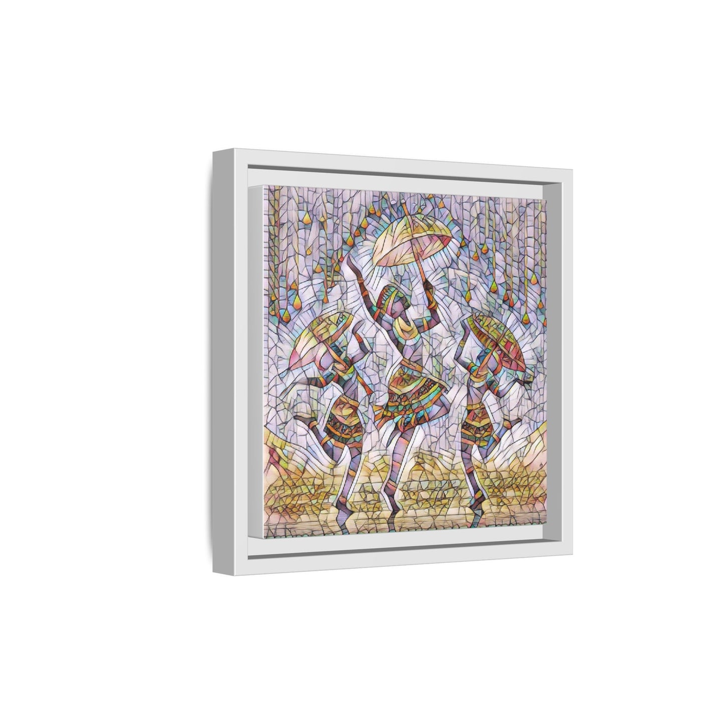 Colorful African Dance Framed Canvas Art — Umbrella Dancers Wall Decor