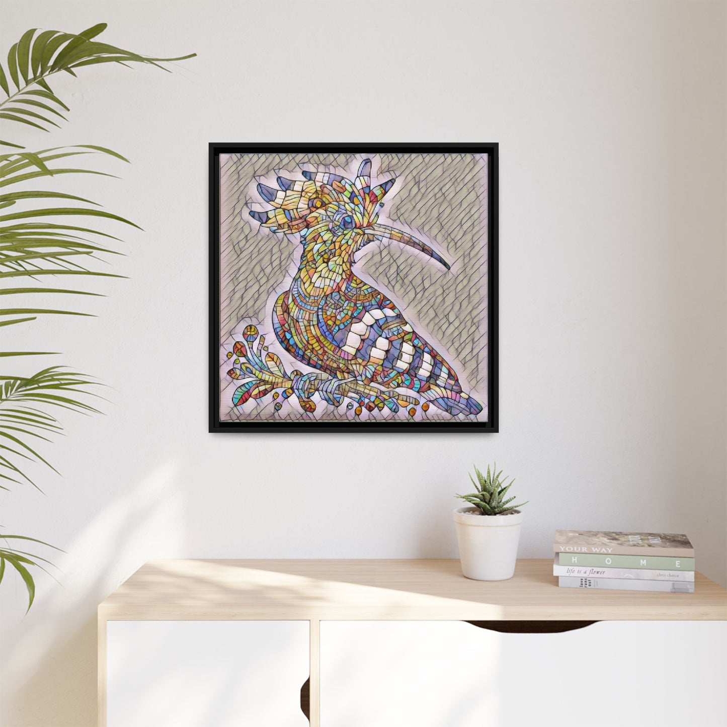 Colorful Mosaic Bird Matte Framed Canvas Wall Art