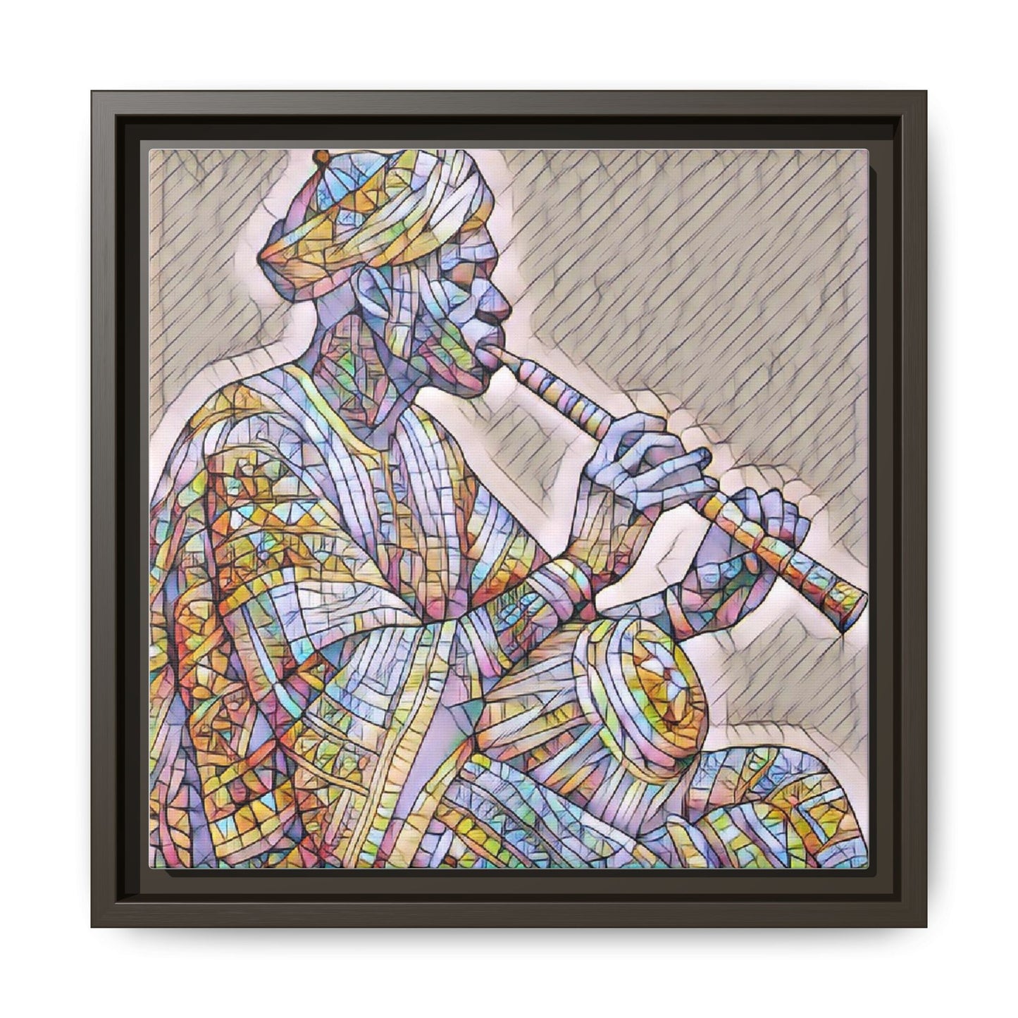 Framed Canvas Art — Colorful Middle Eastern Flute Player Print