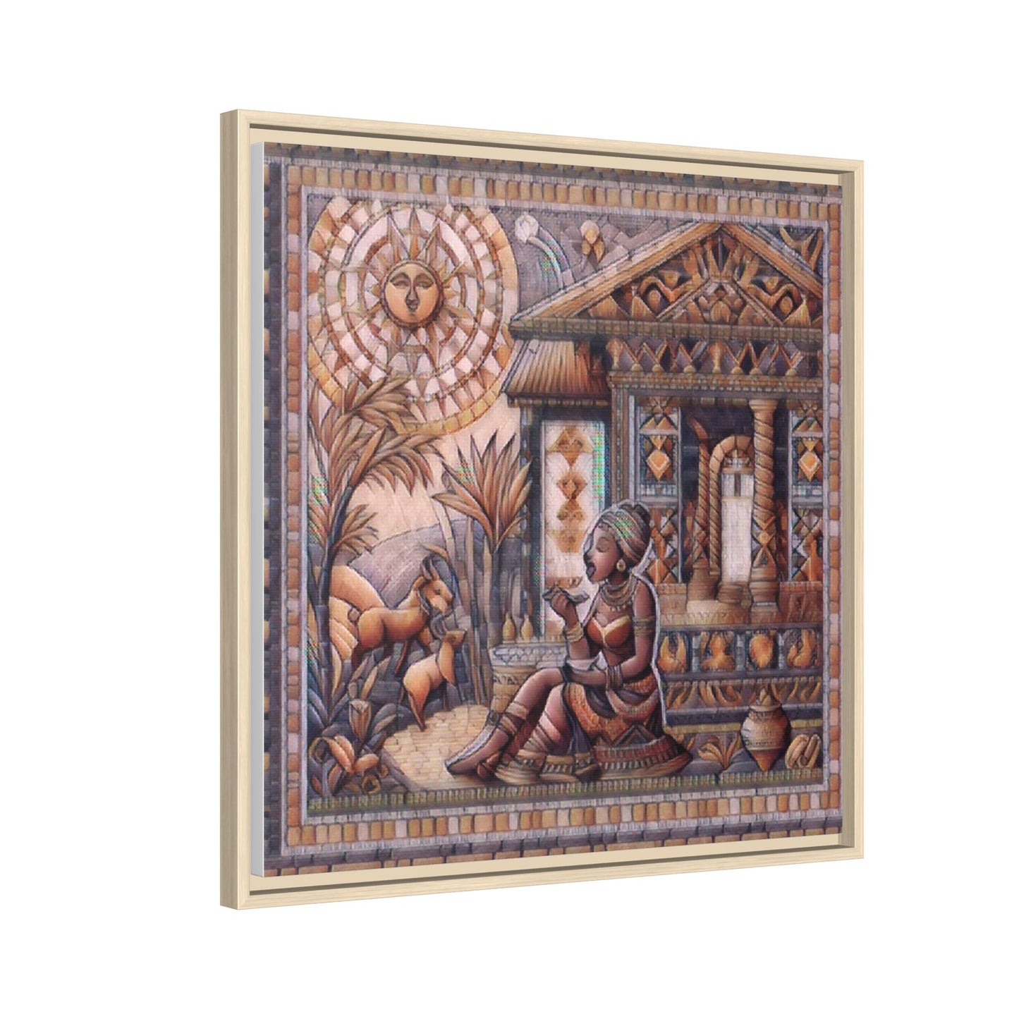 Egyptian Goddess Mosaic Framed Canvas Art — Colorful Ancient Ritual Wall Decor