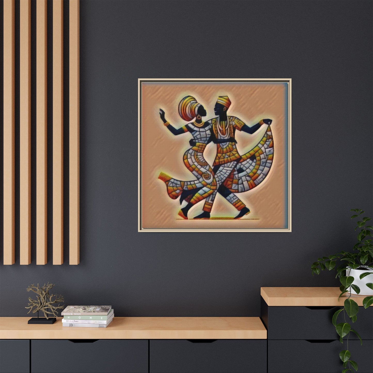 Framed African Dance Mosaic Art Print — Matte Canvas Wall Decor