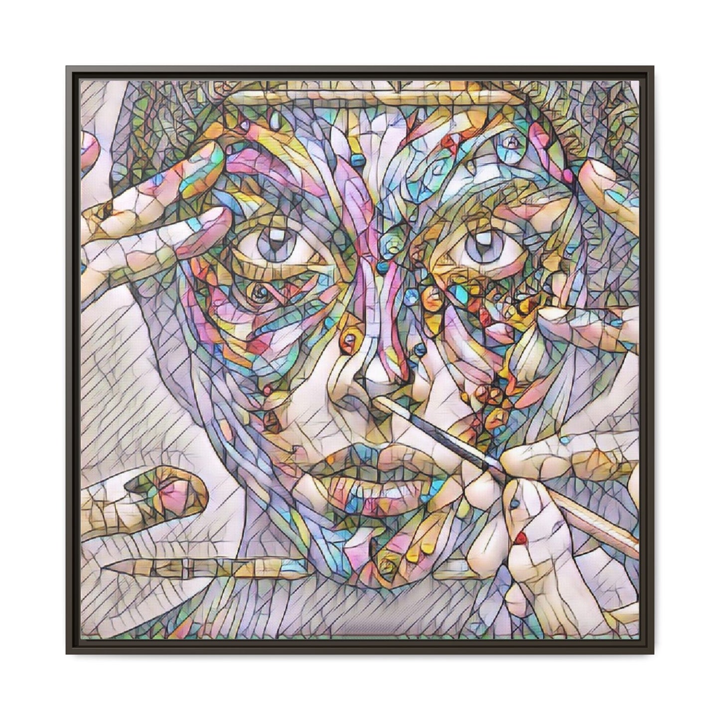 Framed Abstract Mosaic Face Canvas — Colorful Modern Wall Art