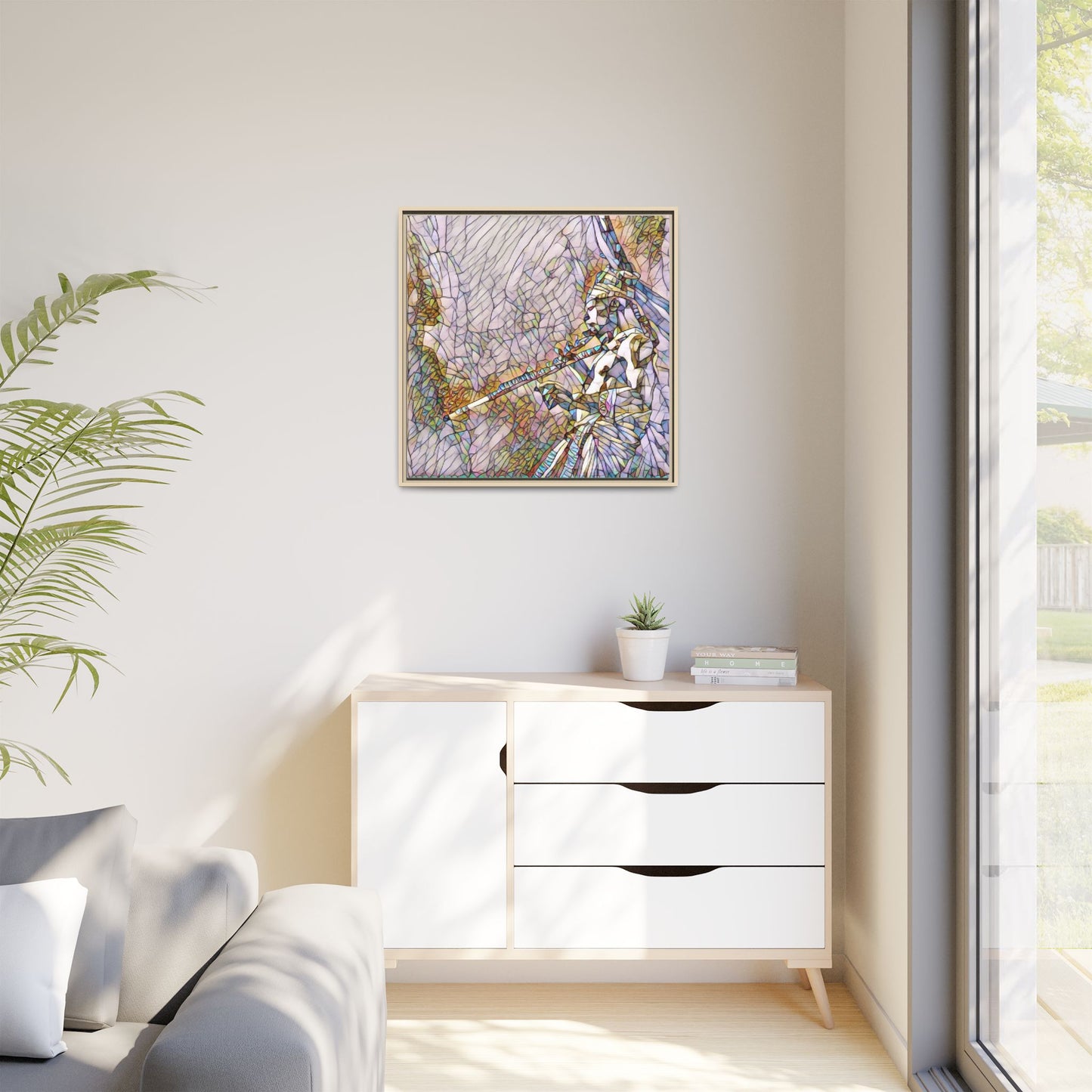 Abstract Tribal Flutist Matte Canvas Framed Wall Art