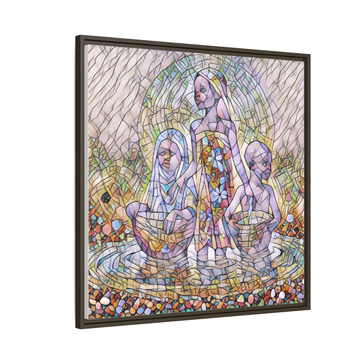 Framed Matte Canvas Art — Stained Glass Trio Women Illustration
