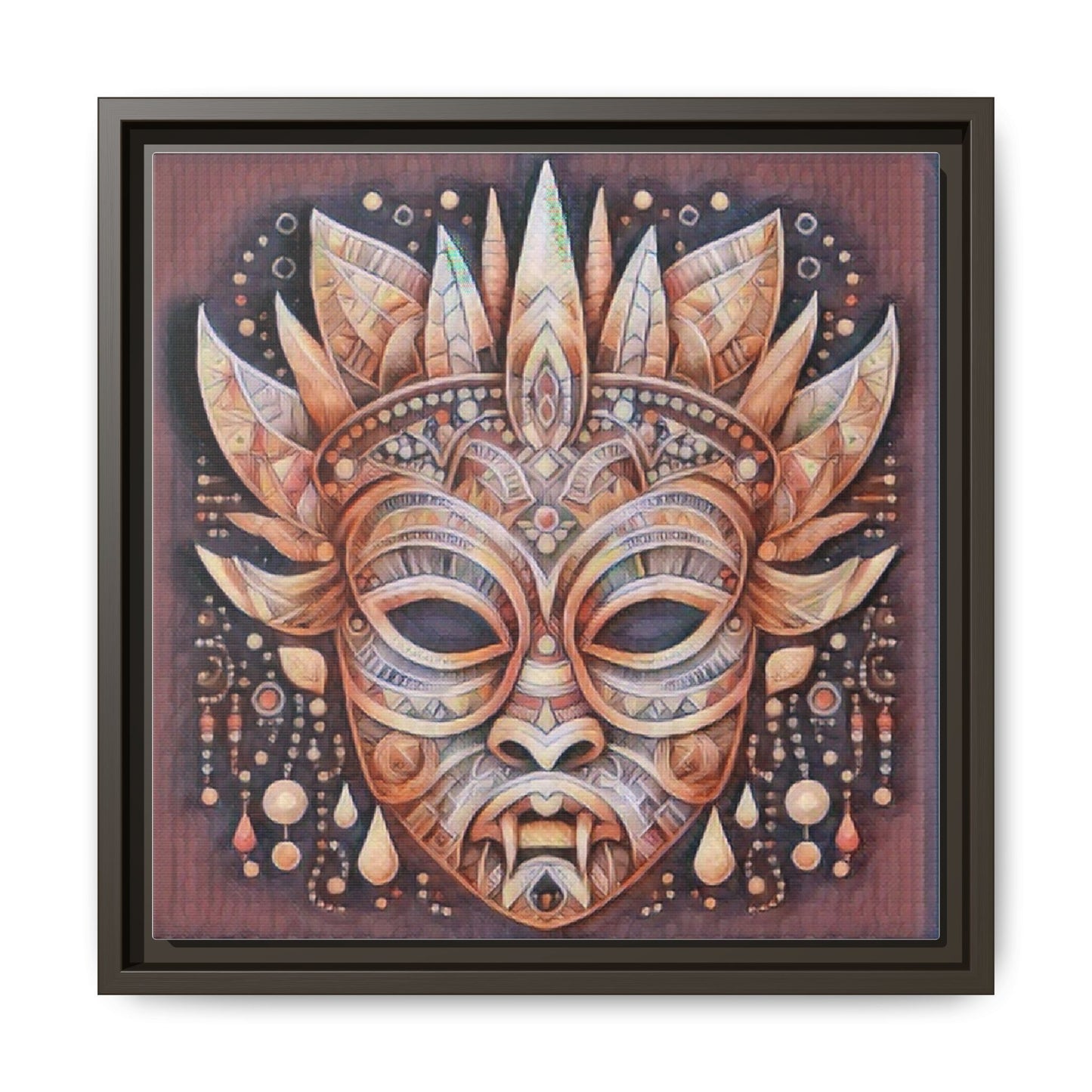 Tribal Sun Mask Framed Canvas Art — Boho Ethnic Wall Decor