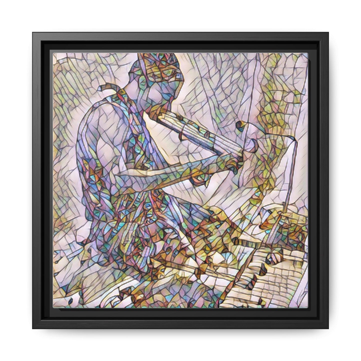 Abstract Violinist Matte Framed Canvas – Colorful Musical Art Print