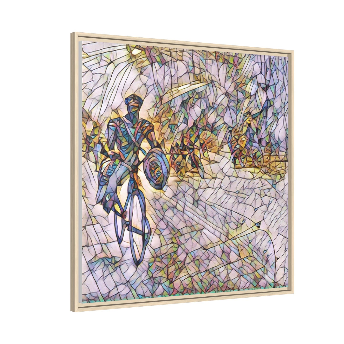 Cyclist Mosaic Matte Canvas Framed Wall Art — Colorful Biking Scene