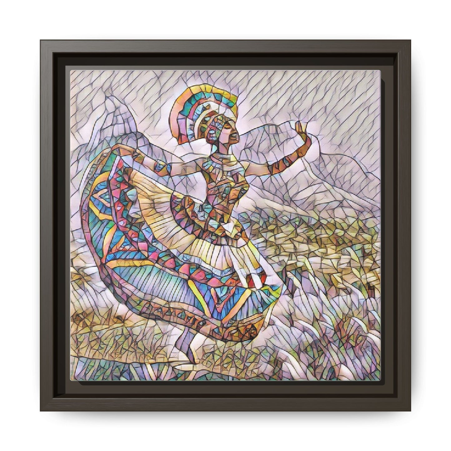 Ballerina Mosaic Framed Canvas Print — Colorful Ethnic Dance Wall Art