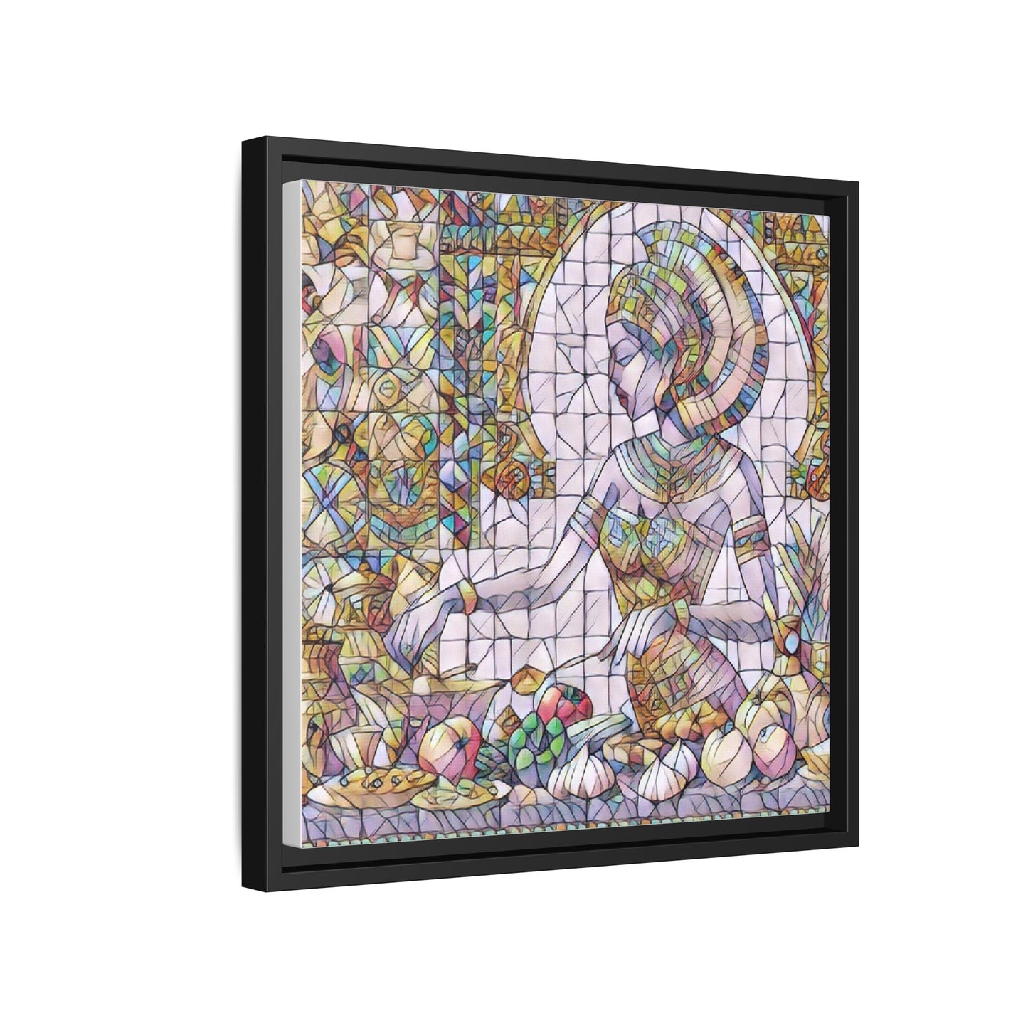 Egyptian Goddess Stained Glass Style Framed Canvas Art