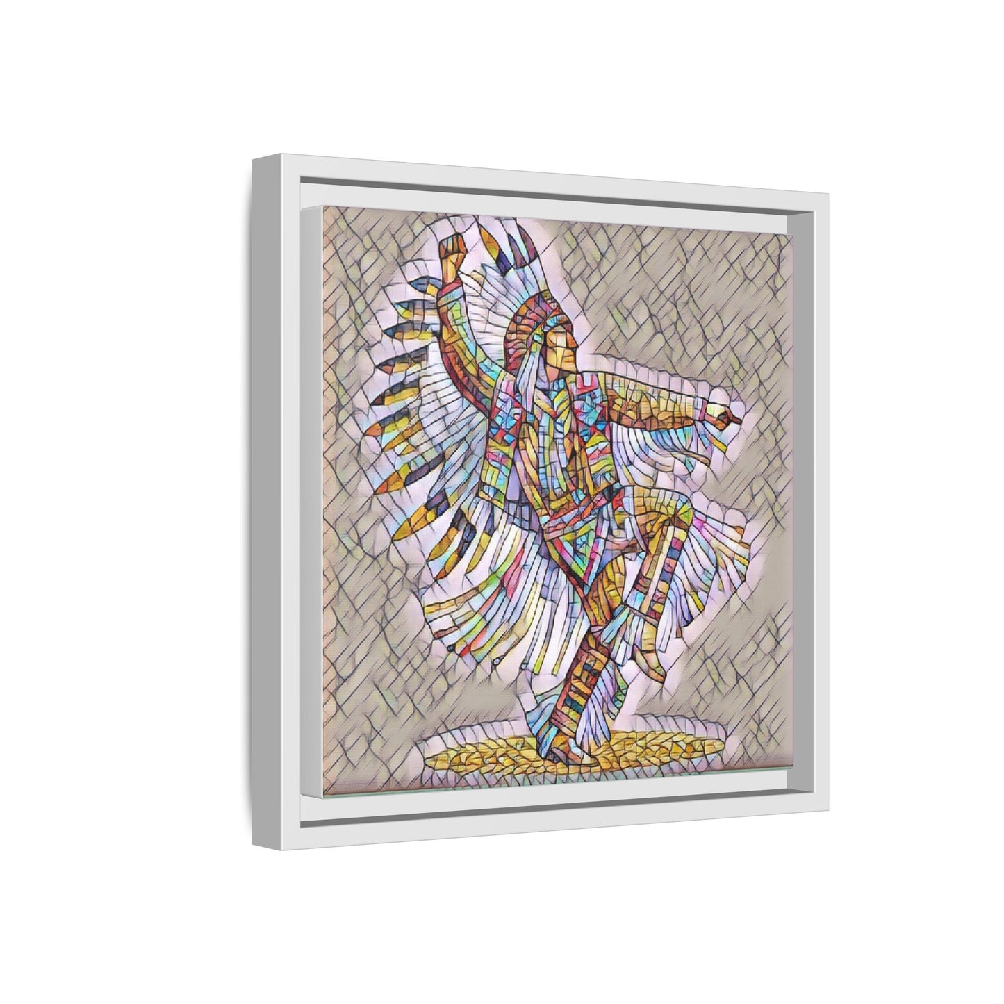 Colorful Native Dancer Framed Canvas Art — Stained Glass Style Wall Decor