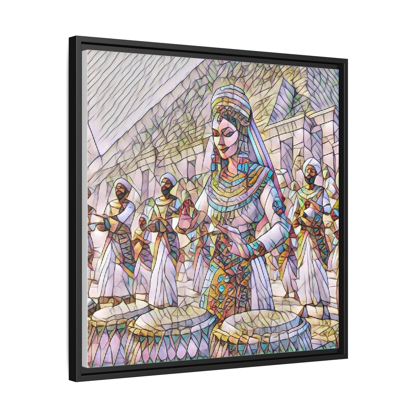 Egyptian Drummers Framed Canvas Art — Colorful Egyptian Dancer Wall Decor