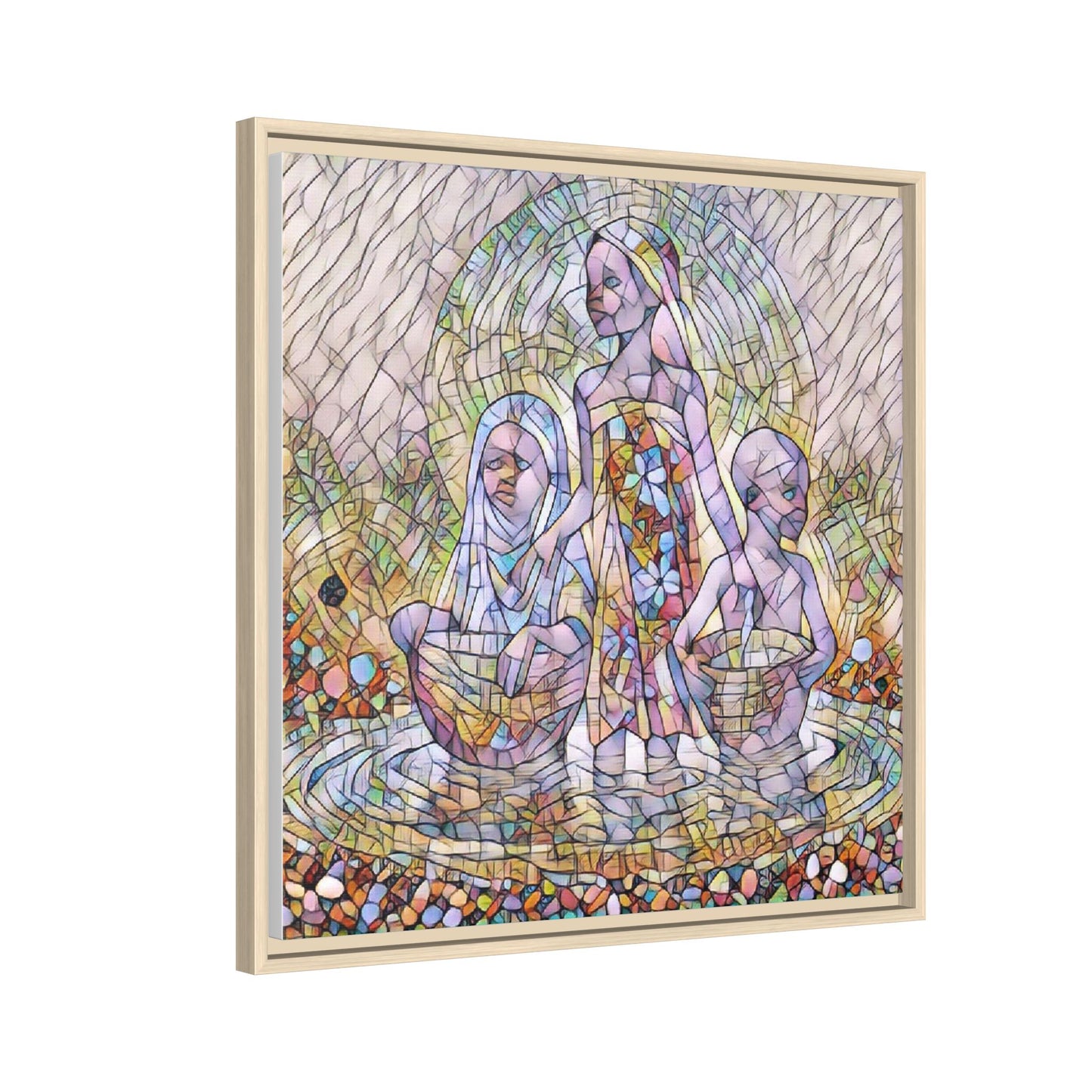 Framed Matte Canvas Art — Stained Glass Trio Women Illustration