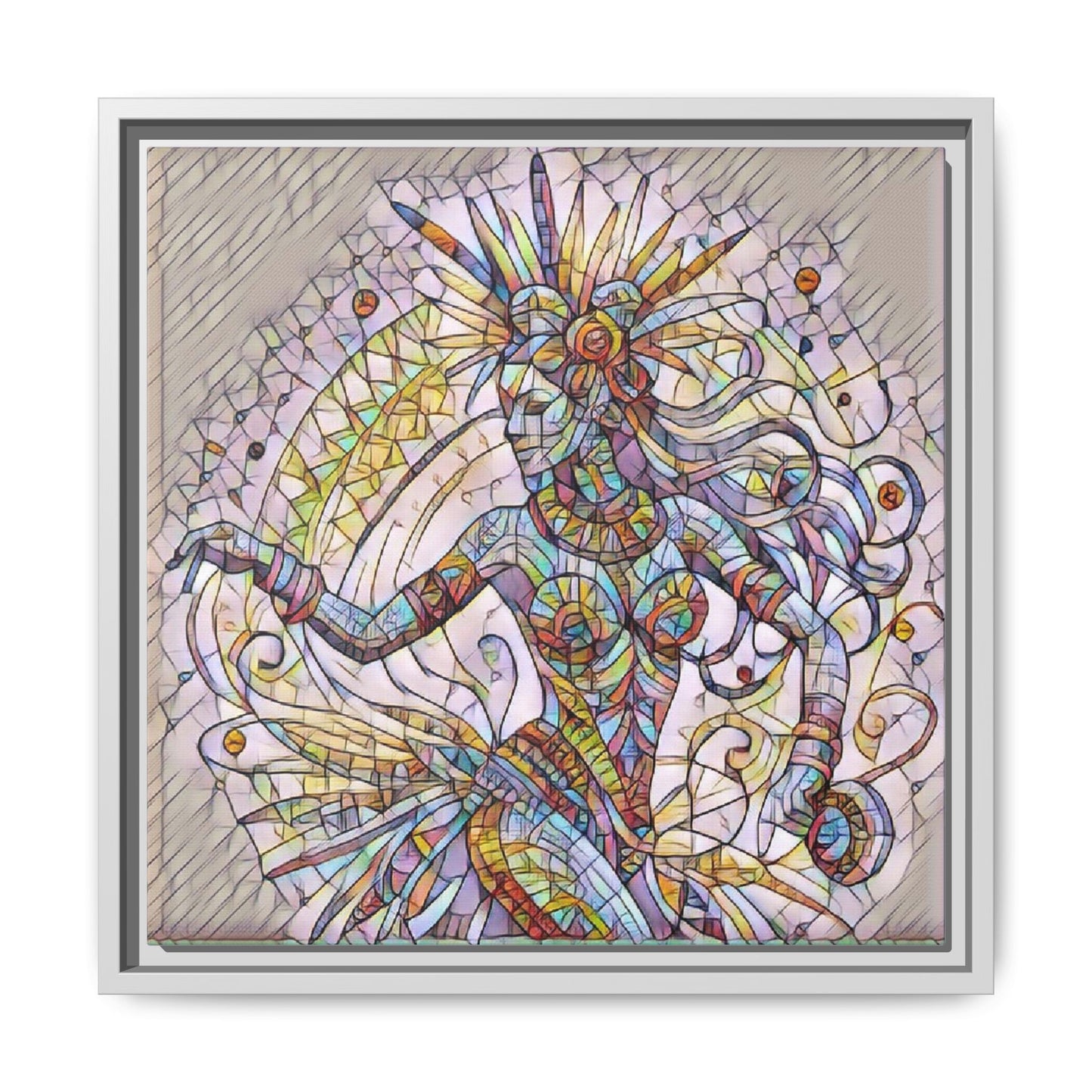 Colorful Mermaid Mosaic Framed Canvas Art — Boho Ocean Wall Decor