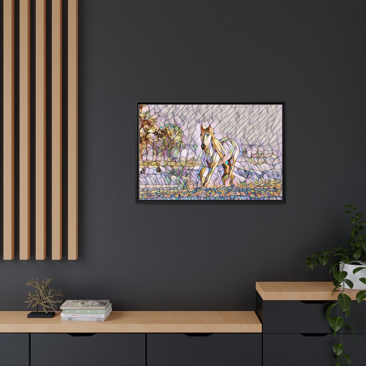 Abstract Stained-Glass Horse Matte Canvas Framed Wall Art