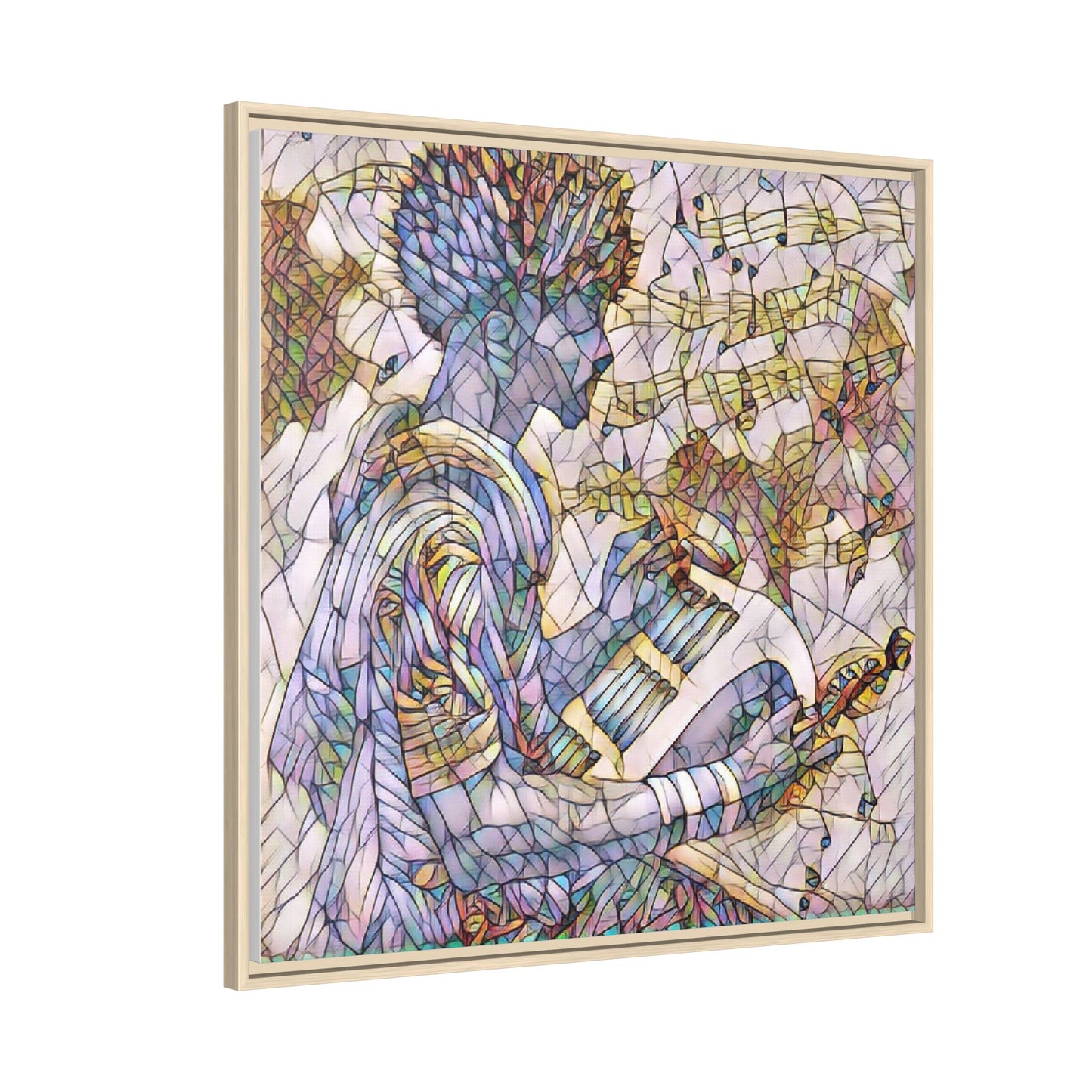 Abstract Jazz Musician Framed Canvas Art — Colorful Stained-Glass Style Wall Decor