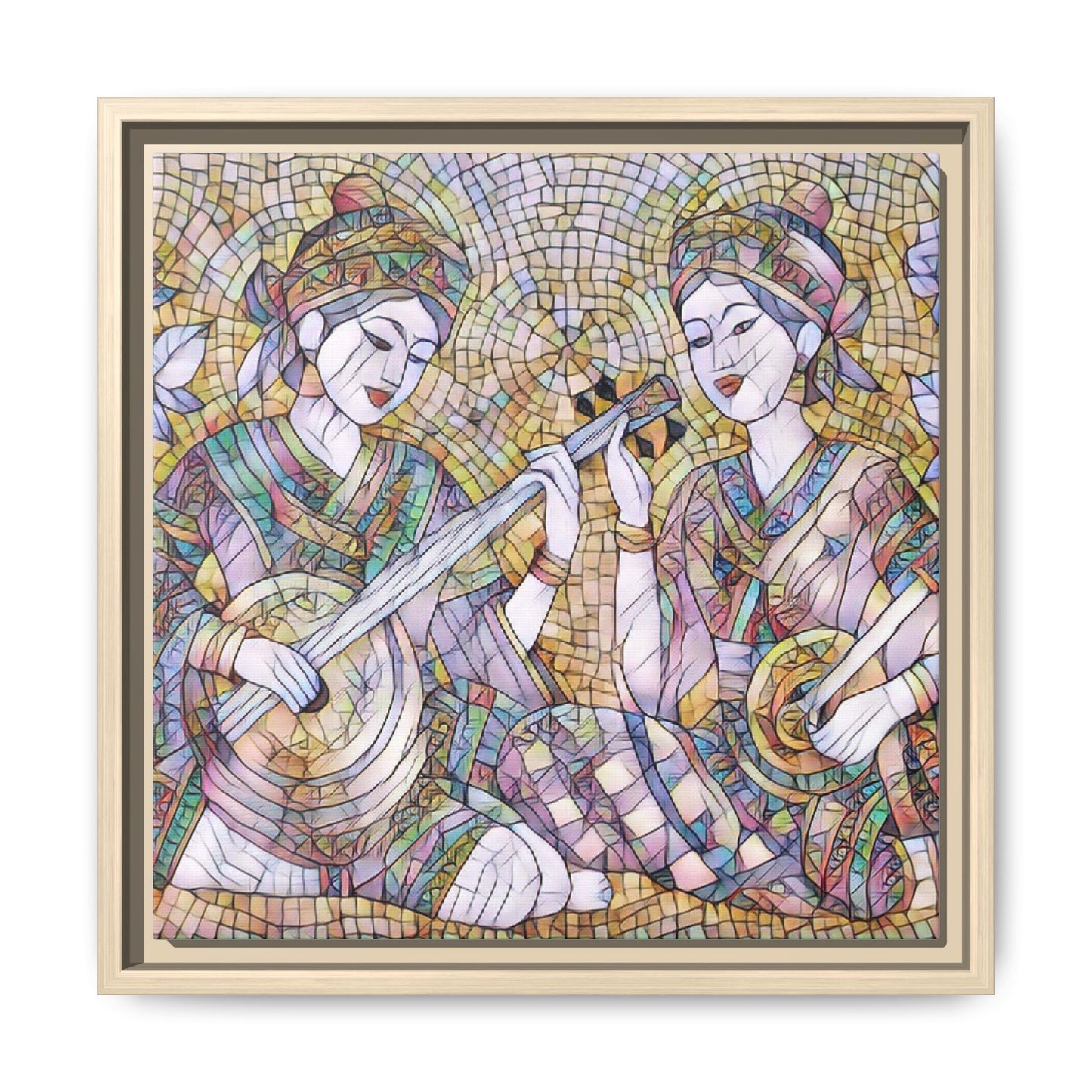 Framed Mosaic Musician Canvas Art — Ethnic Duo Wall Decor