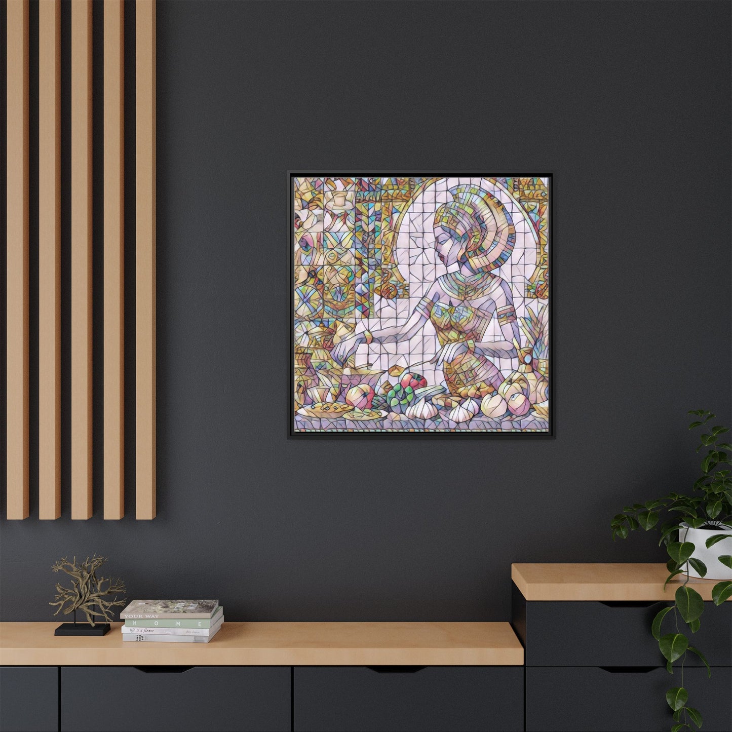 Egyptian Goddess Stained Glass Style Framed Canvas Art