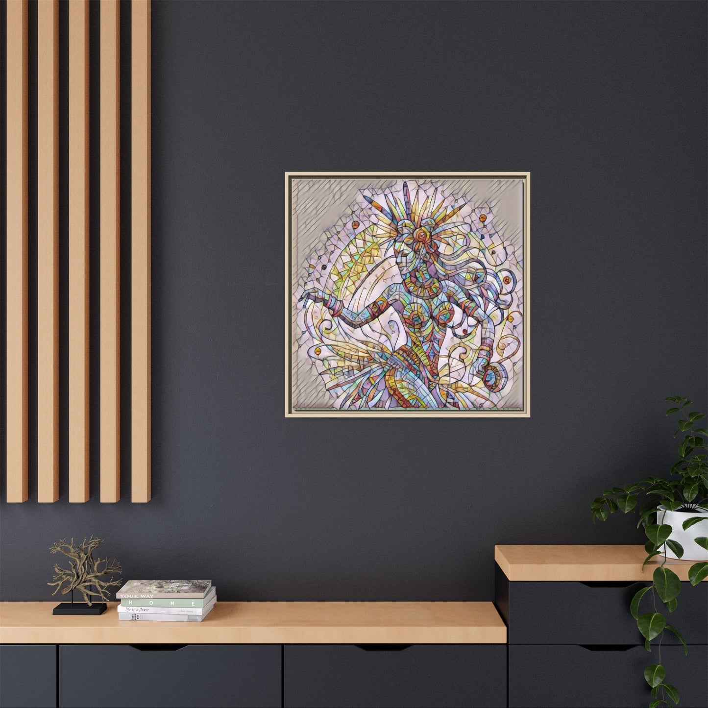 Colorful Mermaid Mosaic Framed Canvas Art — Boho Ocean Wall Decor