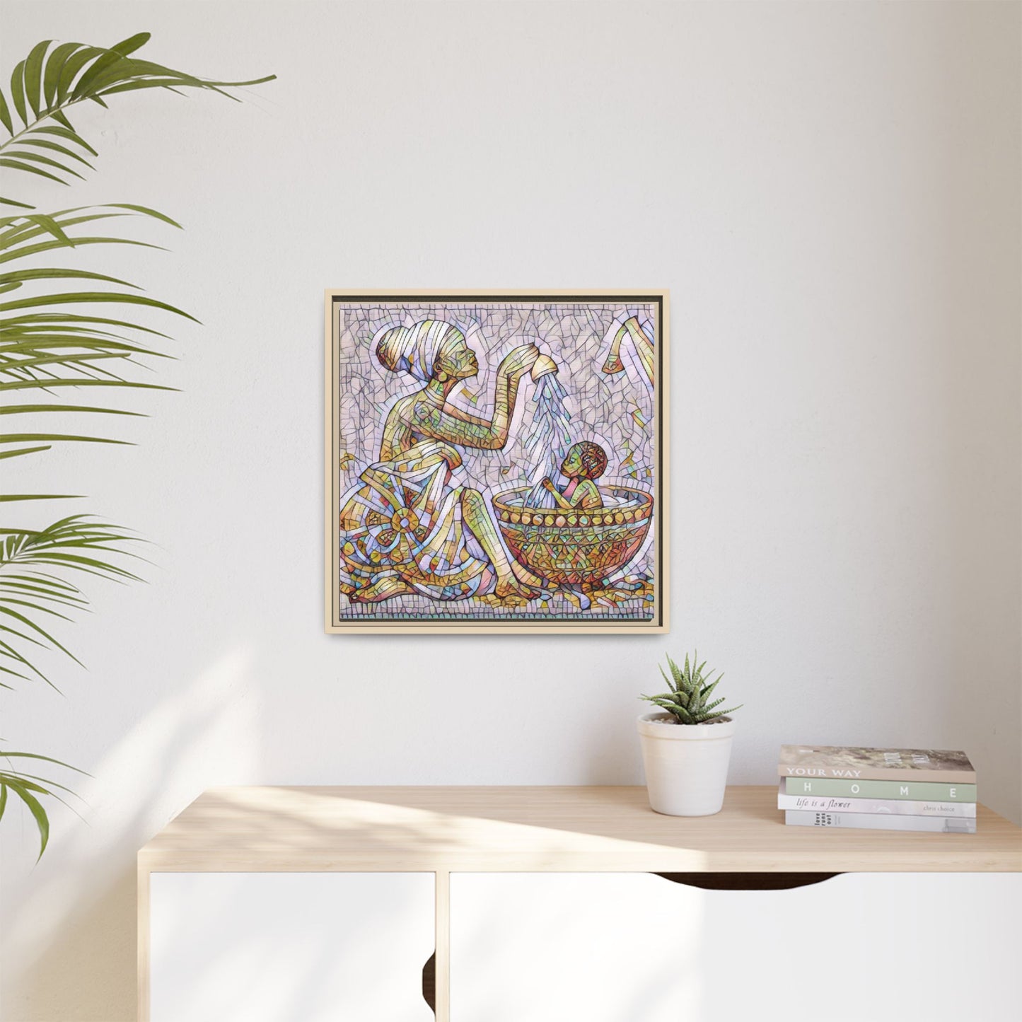African Mother and Child Mosaic Matte Canvas (Framed)