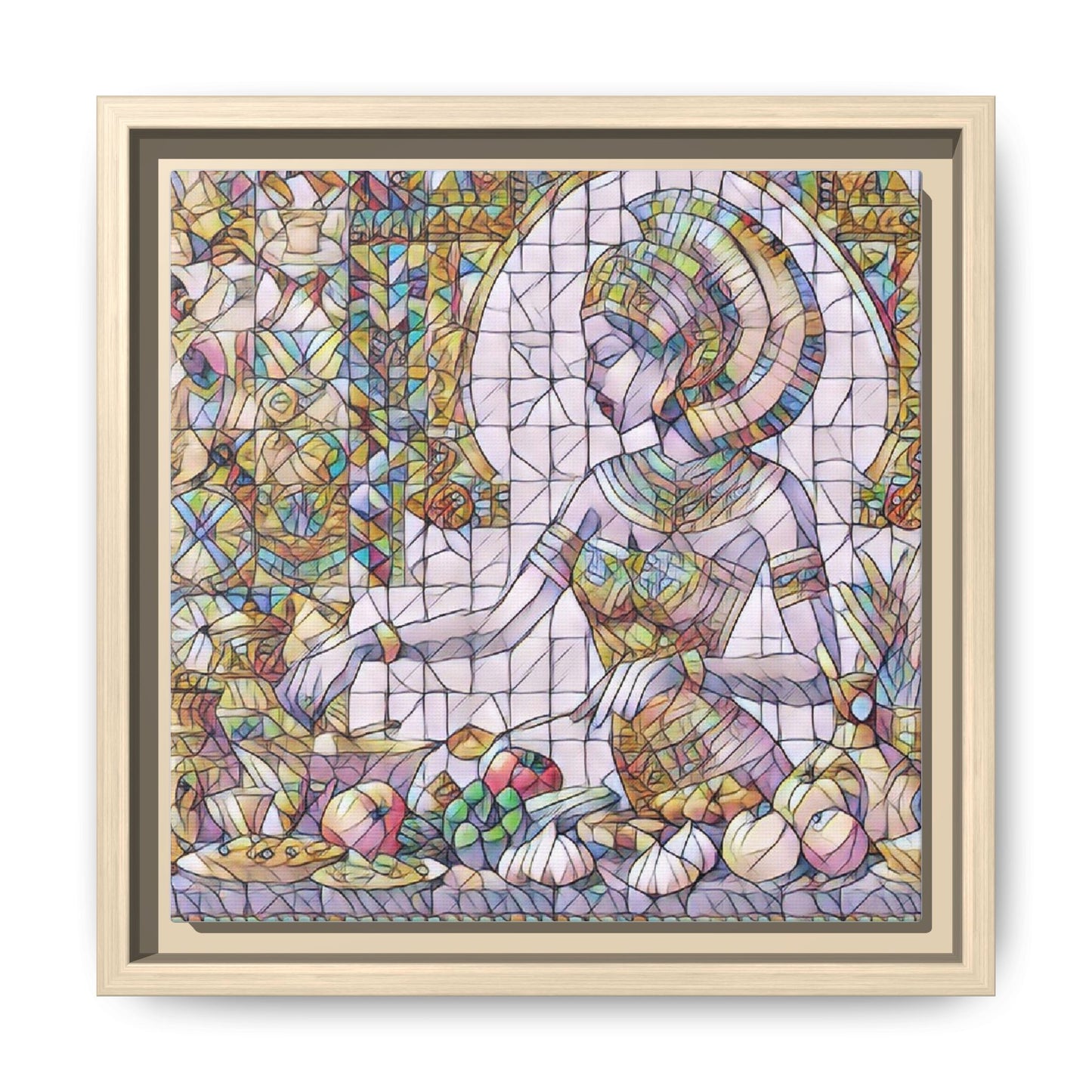 Egyptian Goddess Stained Glass Style Framed Canvas Art