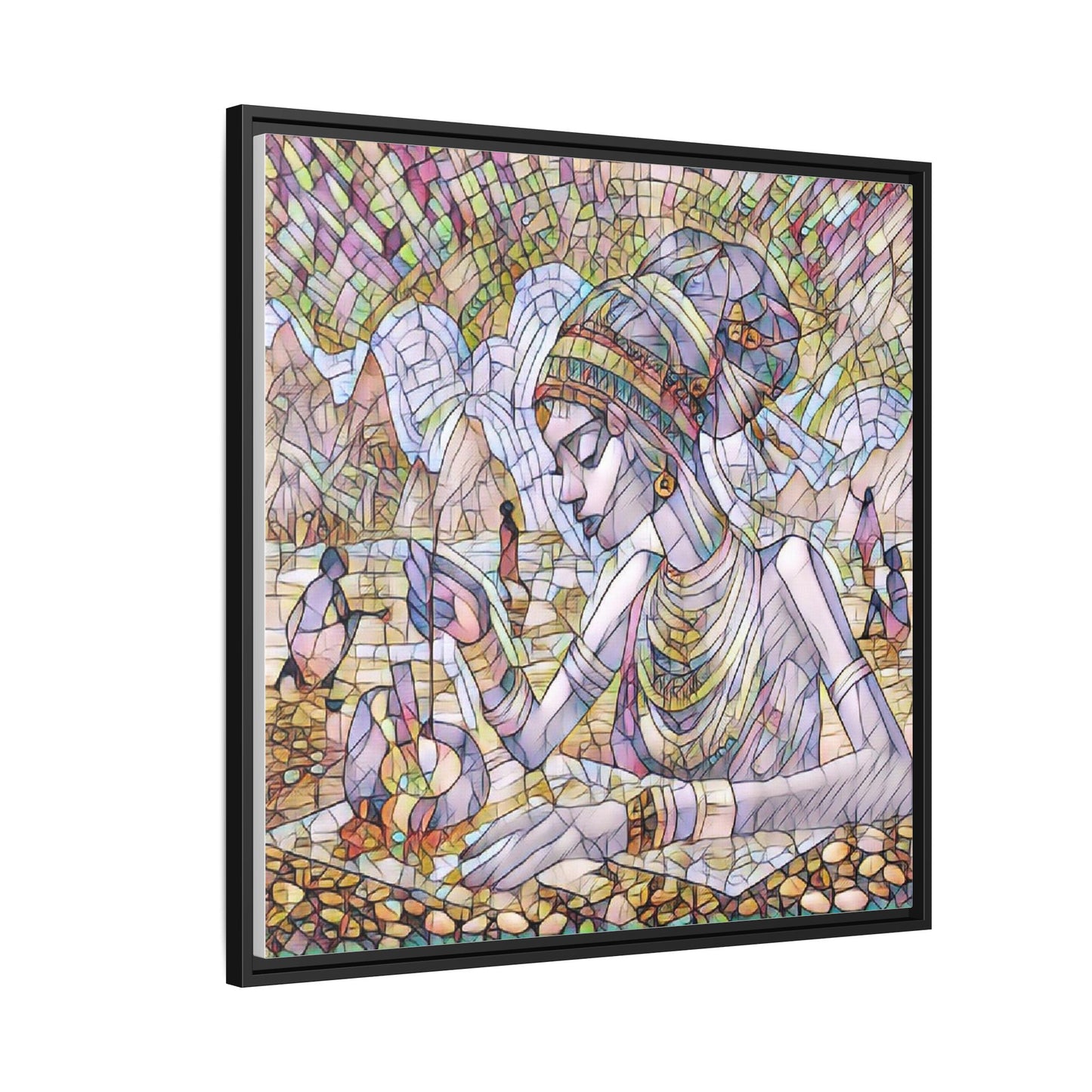 Framed Matte Canvas Art — Mosaic-Inspired Egyptian Woman Illustration