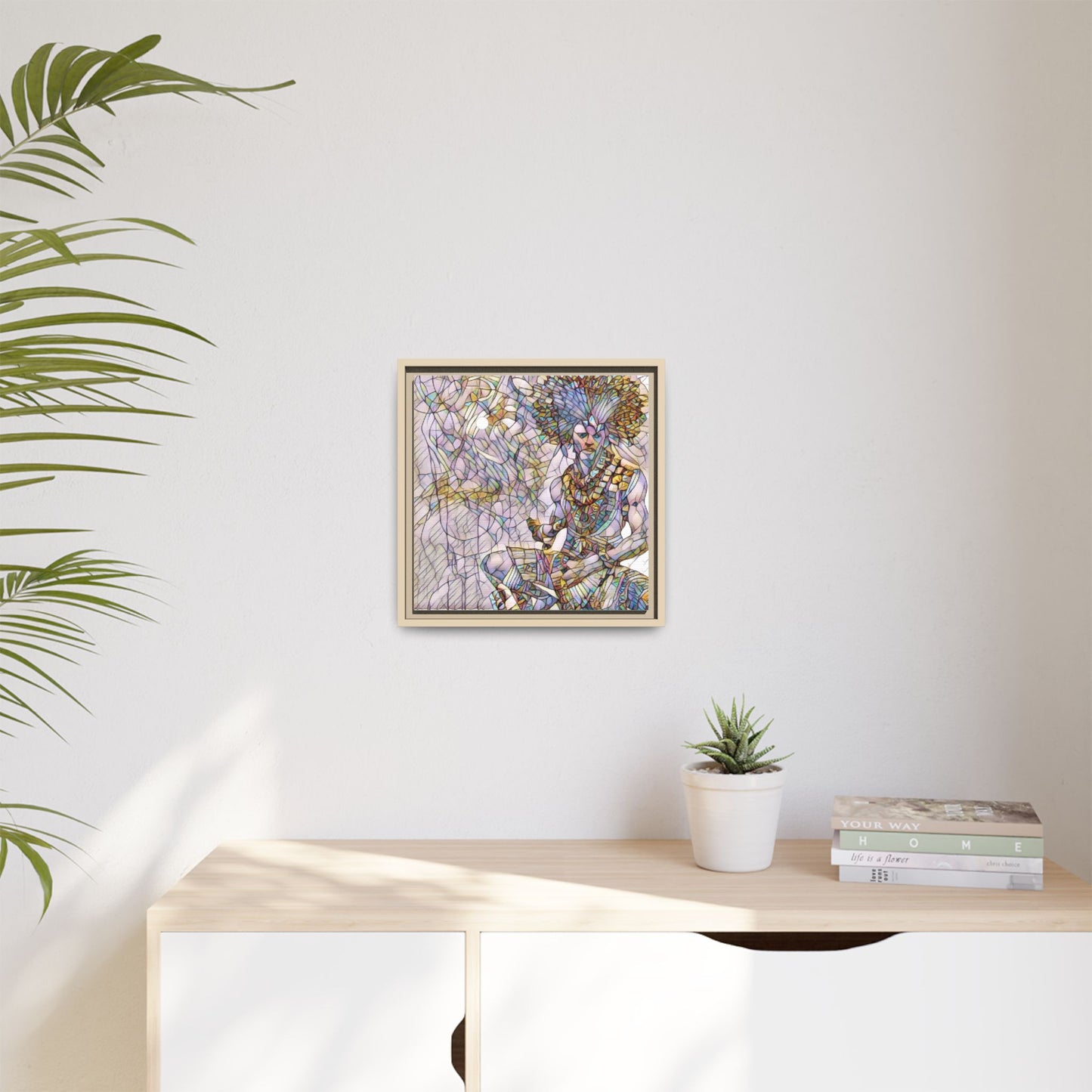 Framed Matte Canvas Art — Colorful Tribal Warrior Illustration