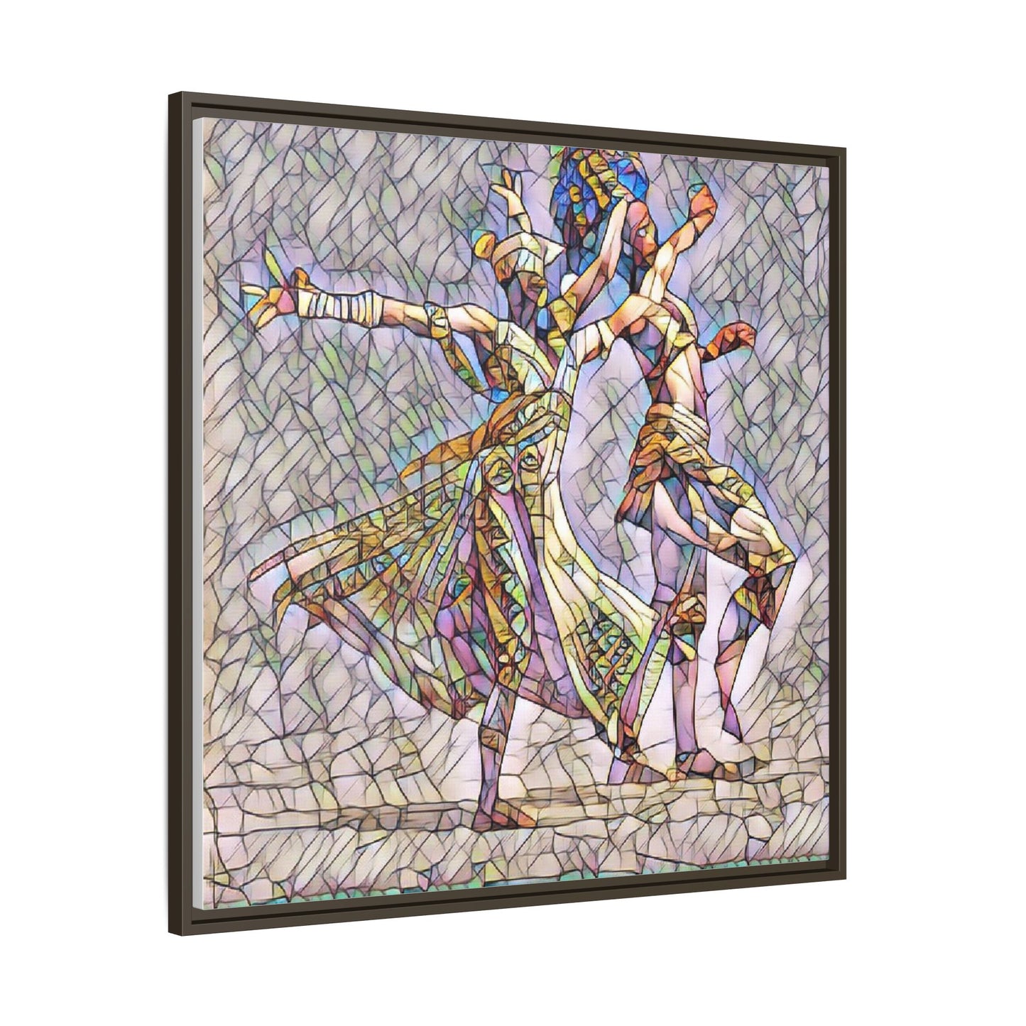 Framed Matte Canvas Wall Art — Abstract Dancers in Stained Glass Style