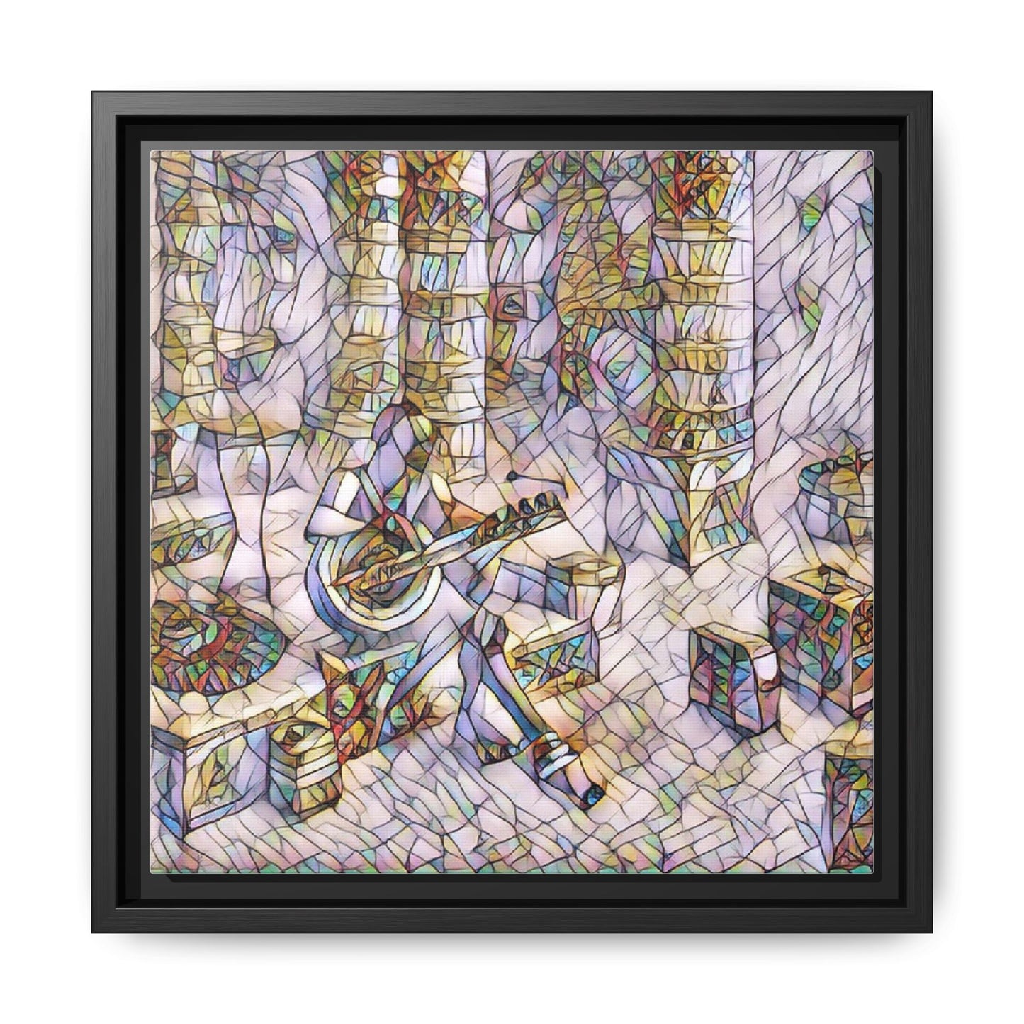 Framed Matte Canvas Art - Abstract Guitarist in Colorful Mosaic