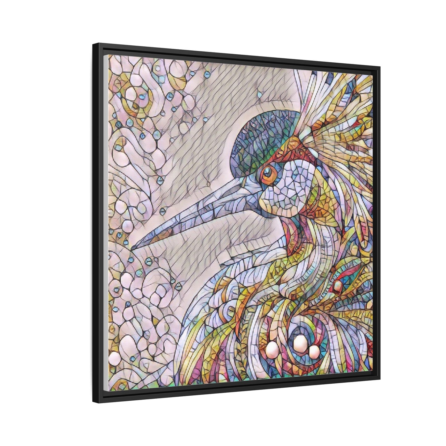 Colorful Stained-Glass Heron Matte Canvas Framed Wall Art