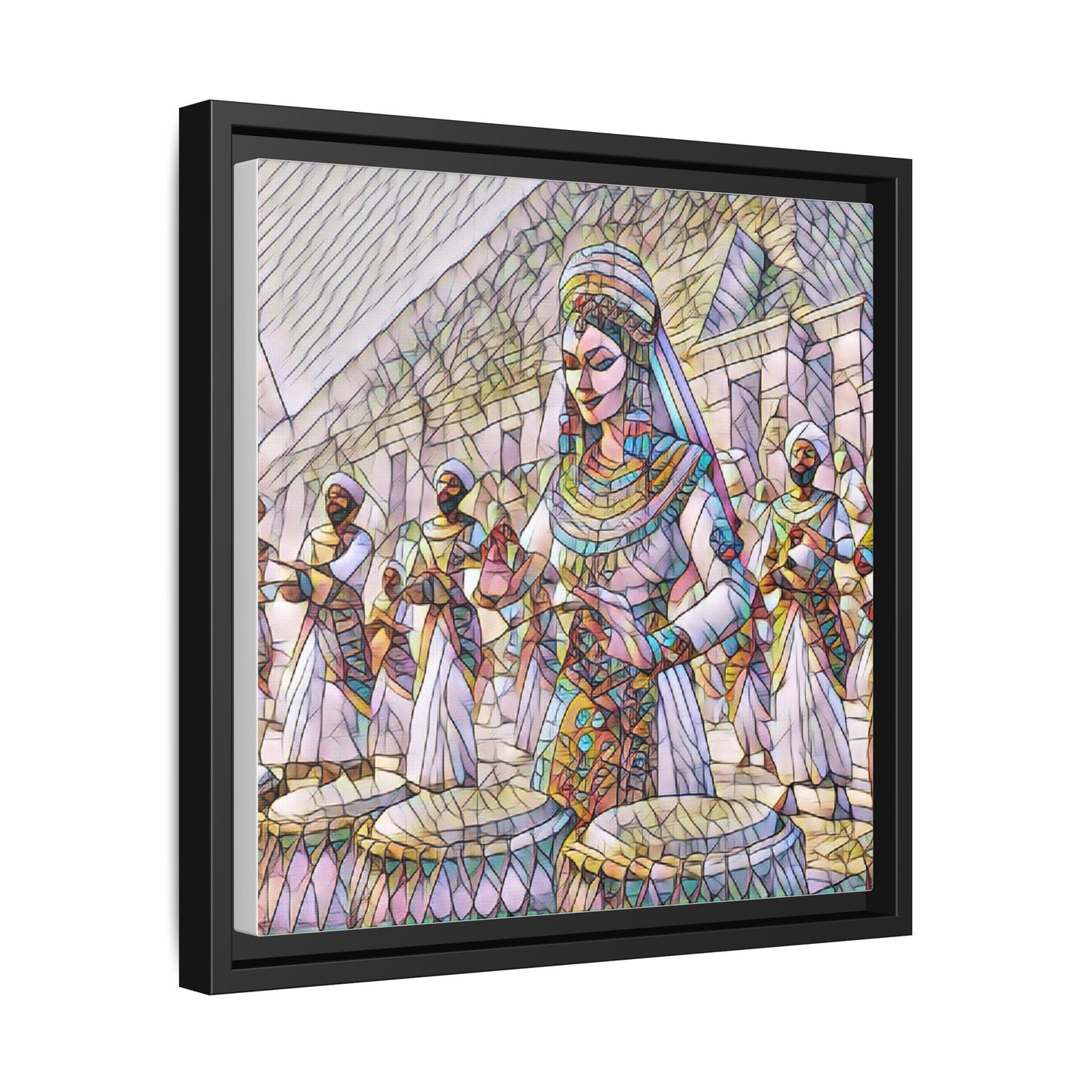 Egyptian Drummers Framed Canvas Art — Colorful Egyptian Dancer Wall Decor
