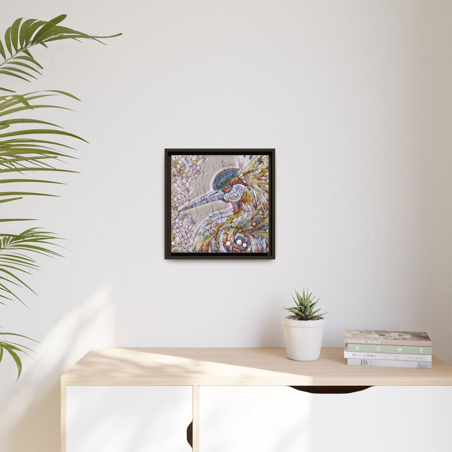 Colorful Stained-Glass Heron Matte Canvas Framed Wall Art