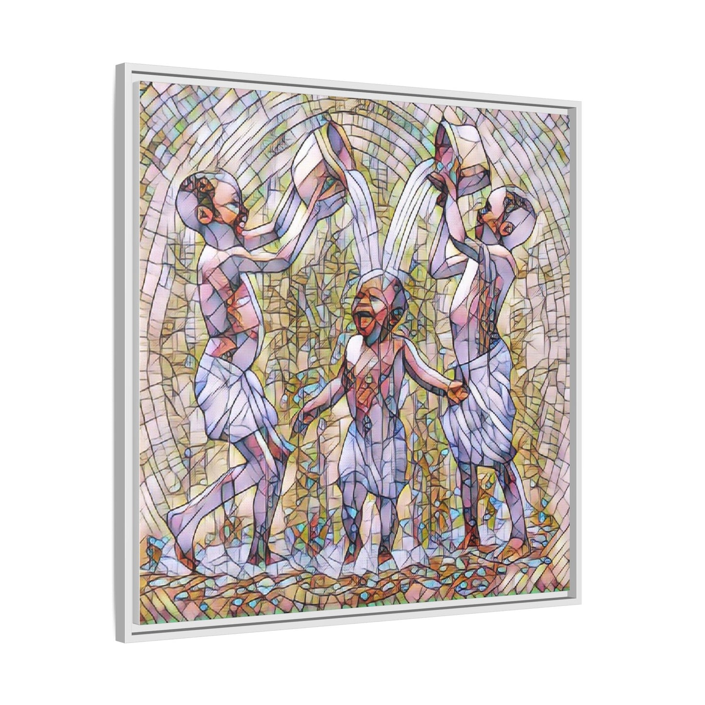 Framed Matte Canvas Art – Joyful Water Dance Family Stained-Glass Print