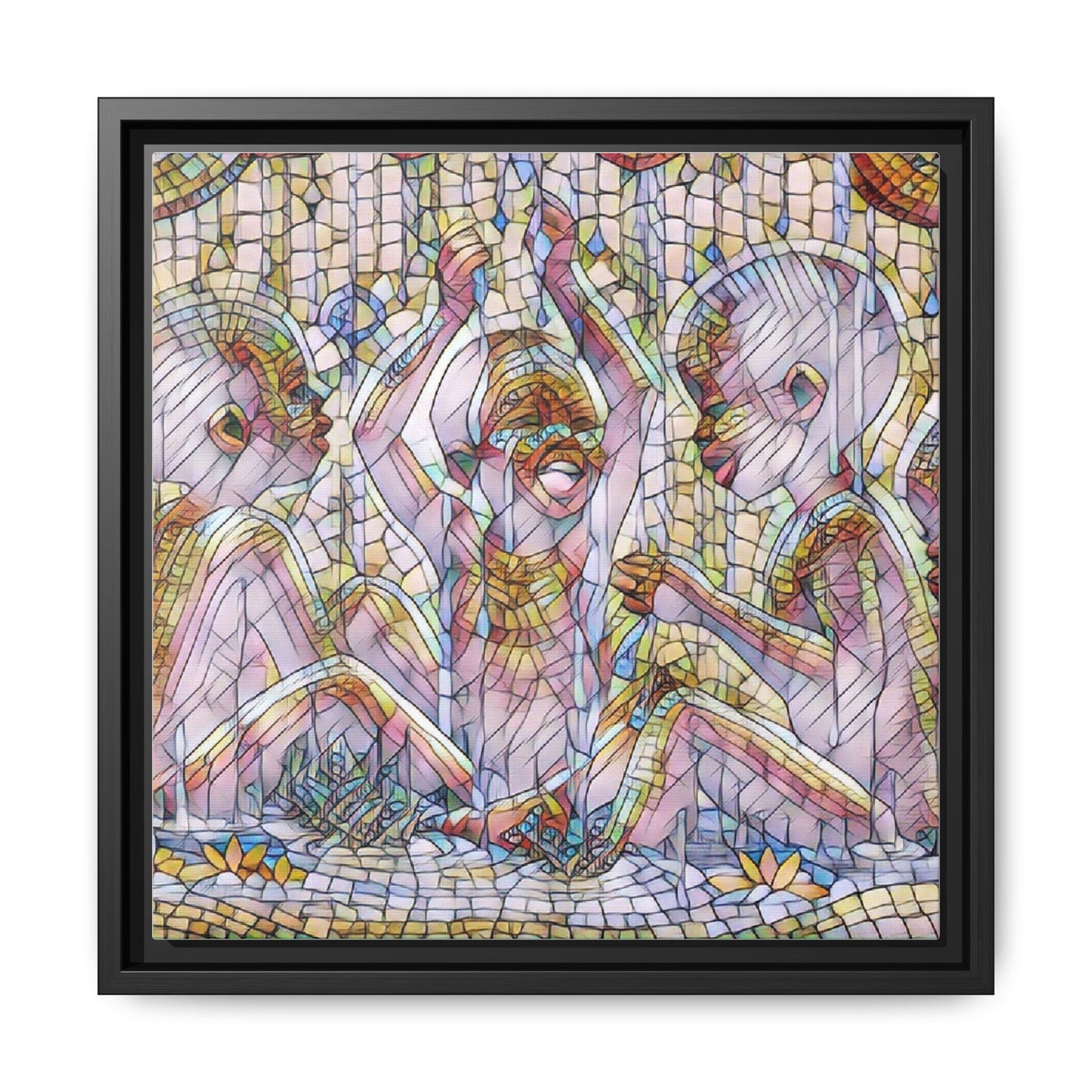 Framed Matte Canvas Art — Mosaic Children Playing (Multicolor)