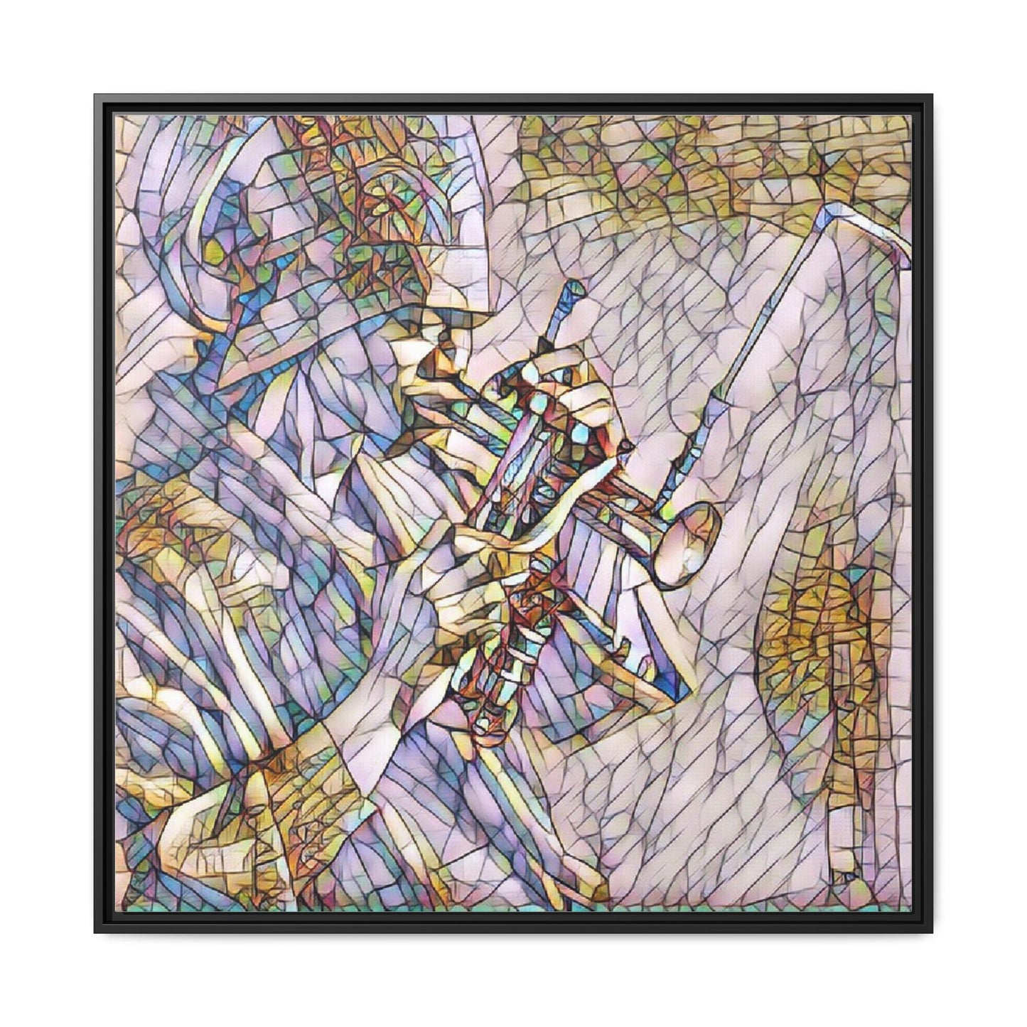 Framed Abstract Trumpet Player Matte Canvas Art