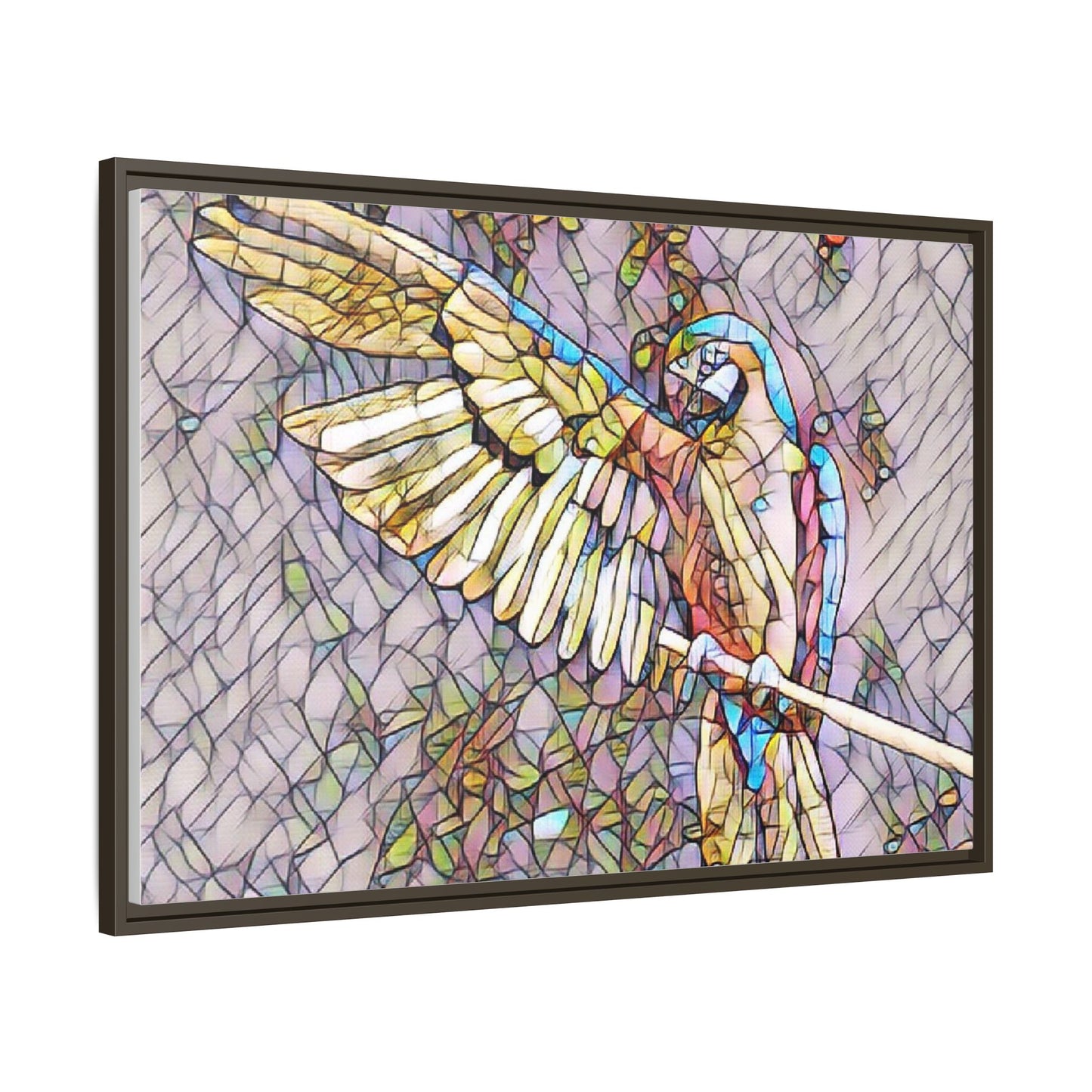 Framed Parrot Stained-Glass Art Print — Matte Canvas Wall Decor