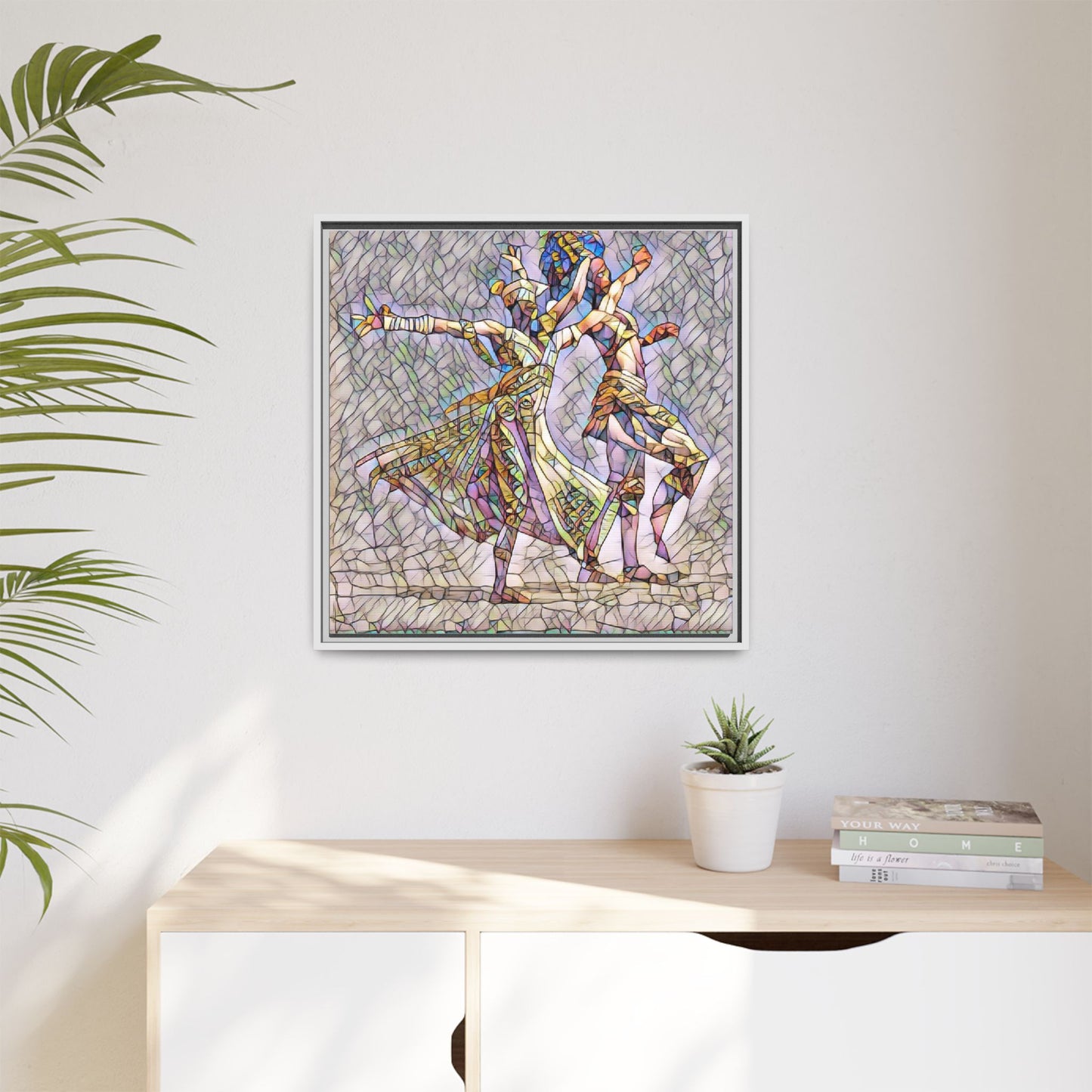 Framed Matte Canvas Wall Art — Abstract Dancers in Stained Glass Style